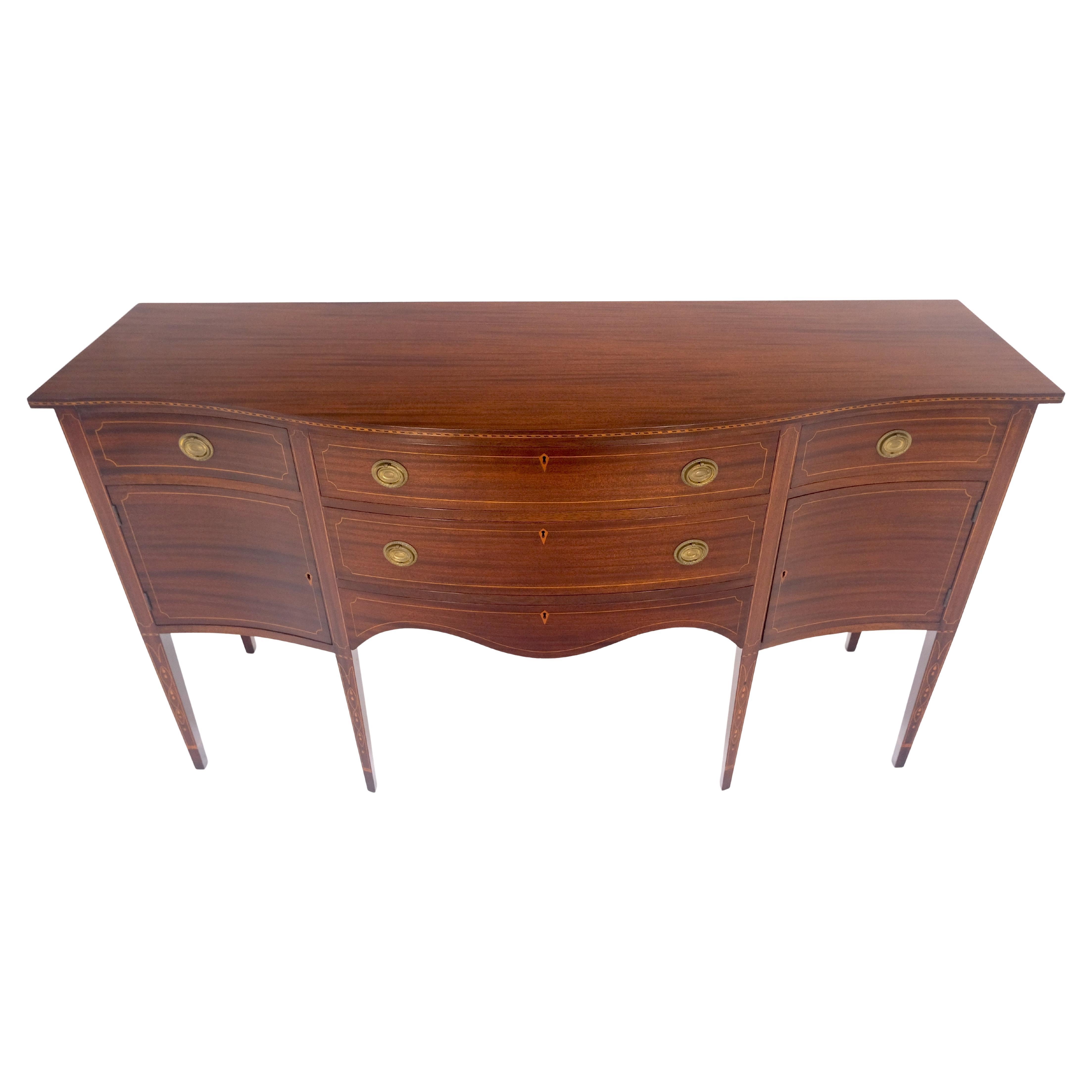Lacquered Serpentine Front Federal 6' Long Inlaid Mahogany Sideboard Credenza Console MINT For Sale