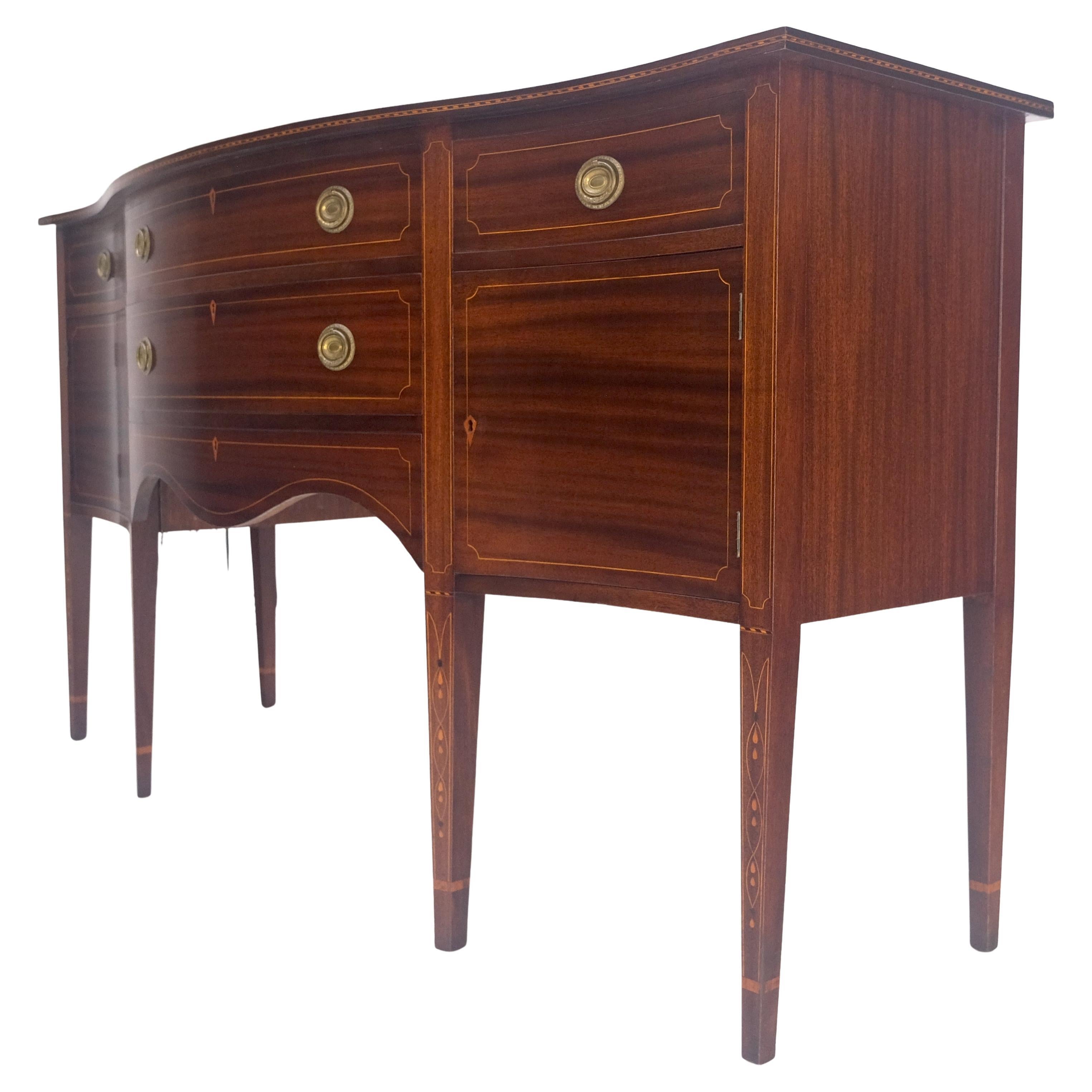 20th Century Serpentine Front Federal 6' Long Inlaid Mahogany Sideboard Credenza Console MINT For Sale