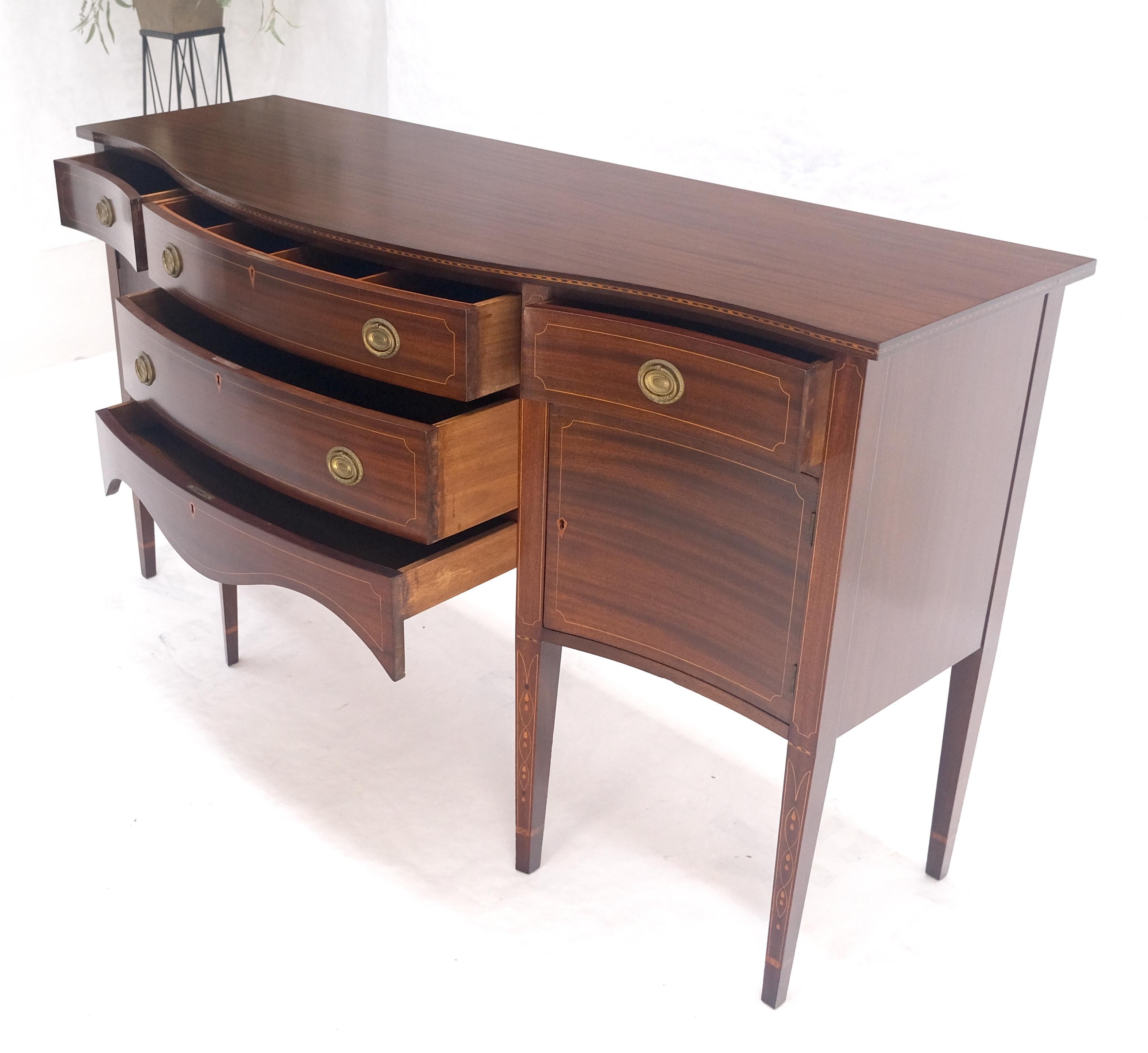 Brass Serpentine Front Federal 6' Long Inlaid Mahogany Sideboard Credenza Console MINT For Sale