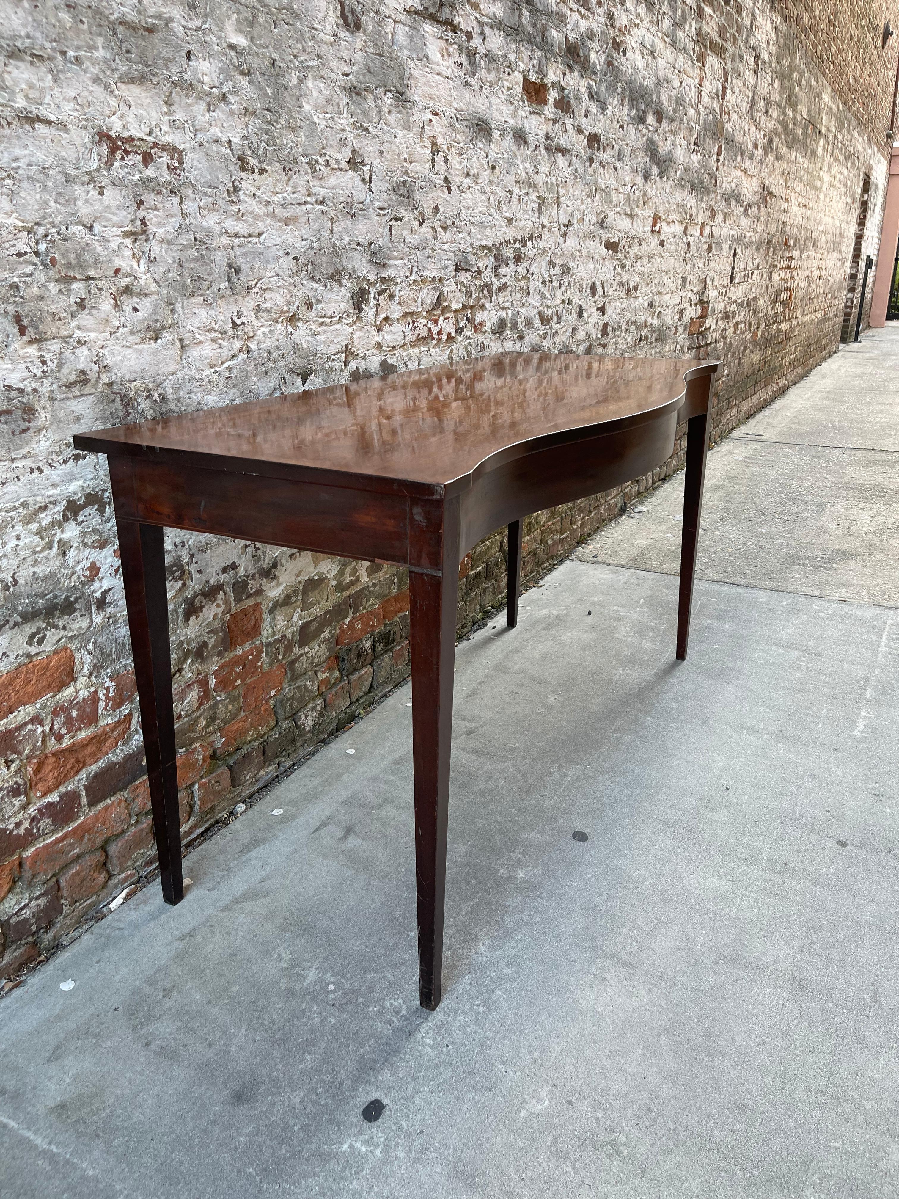 English Serpentine Front Mahogany Server or Console Table Late 19th Century For Sale