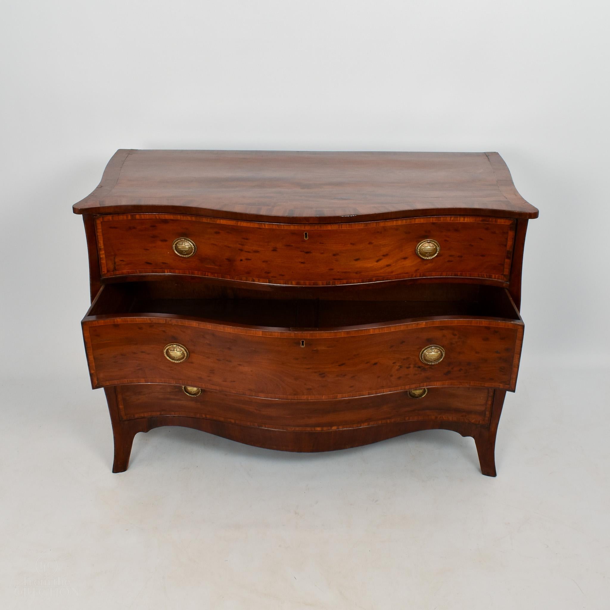 George III Serpentine Fronted and Extremely Fine Mahogany Commode, circa 1780 For Sale
