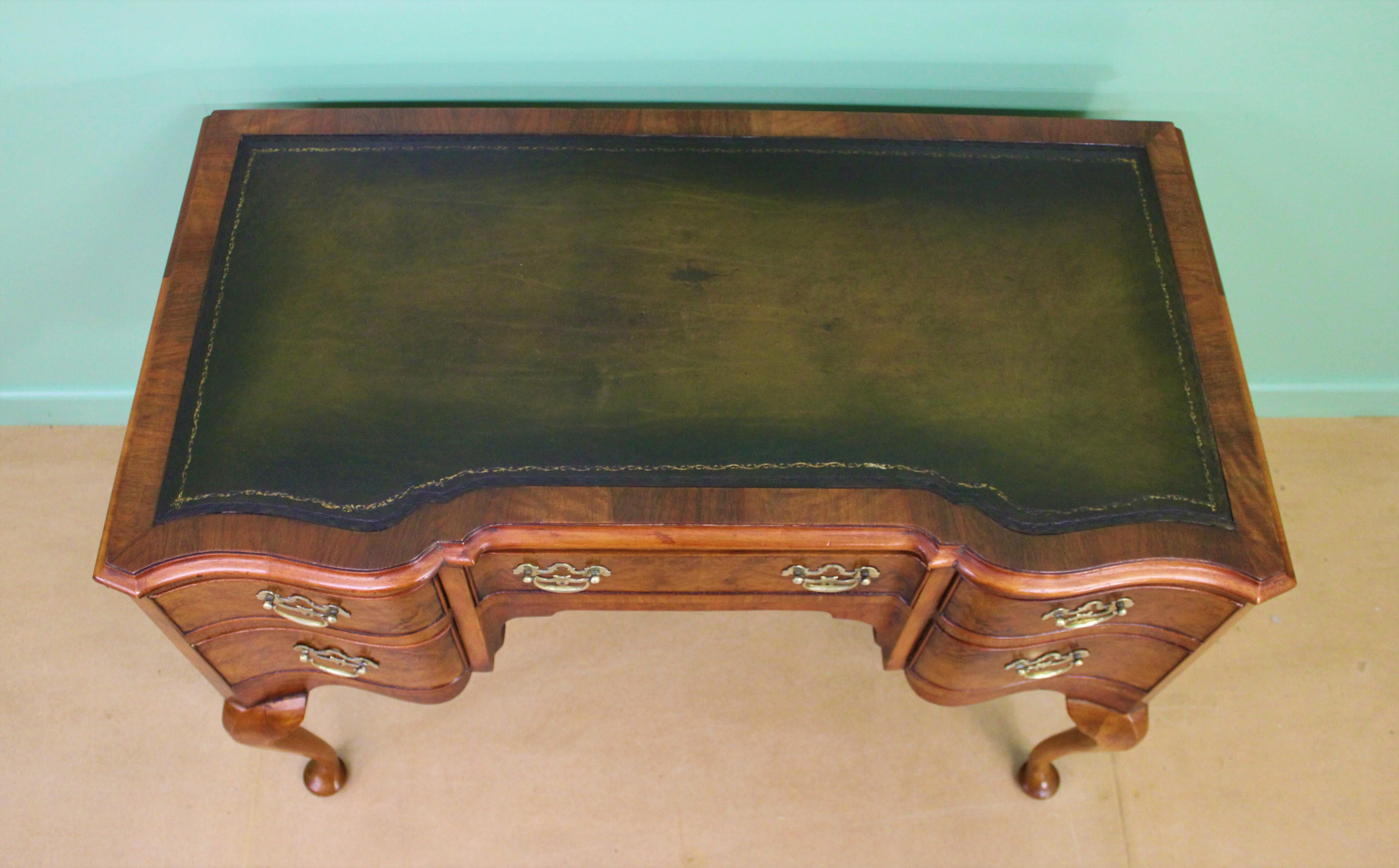 Queen Anne Serpentine Fronted Burr Walnut Writing Table
