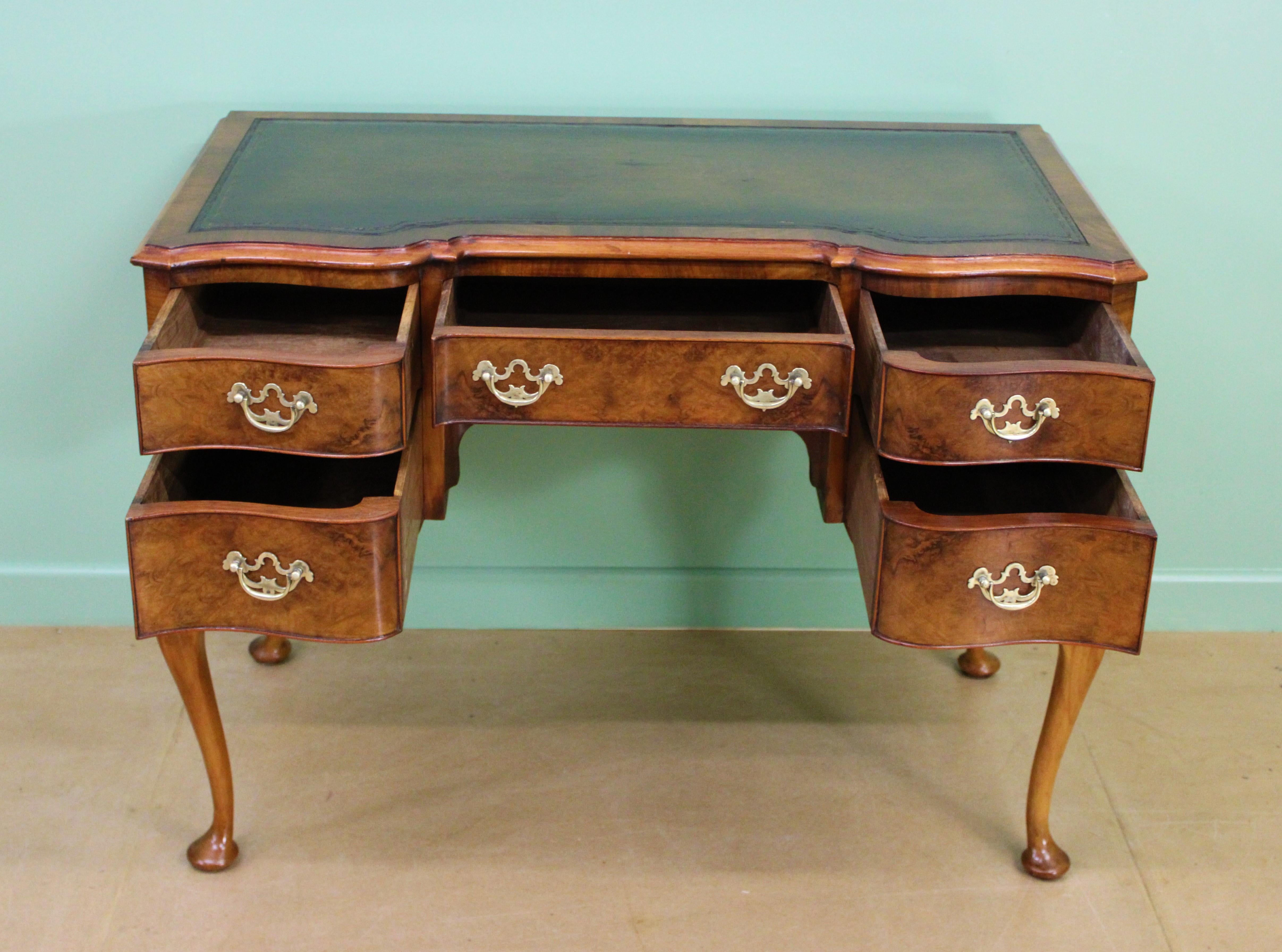 20th Century Serpentine Fronted Burr Walnut Writing Table