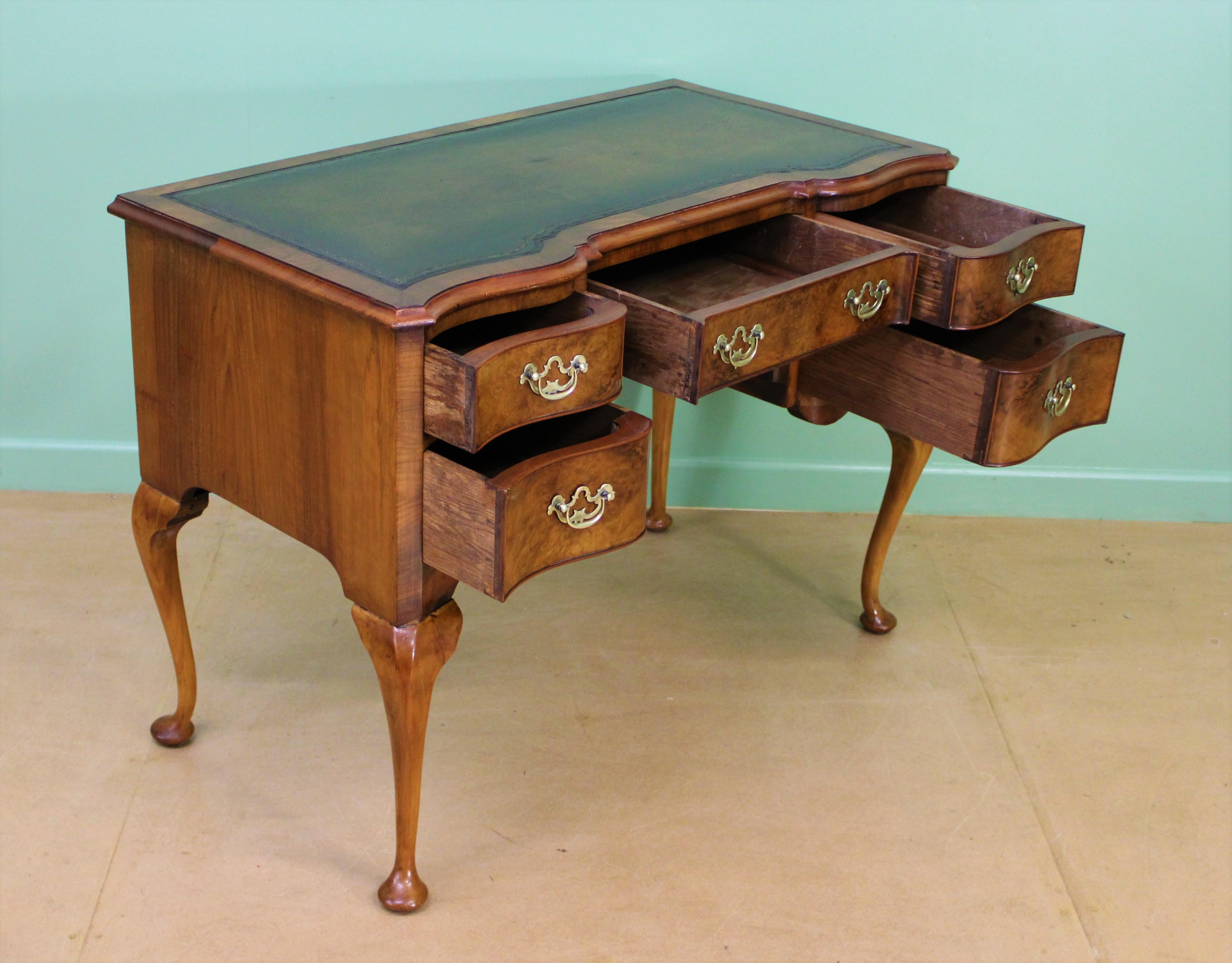 Serpentine Fronted Burr Walnut Writing Table 1
