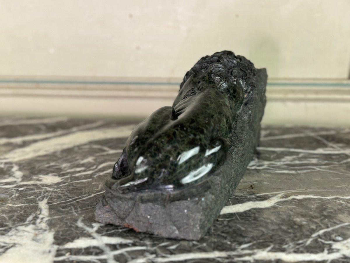 Scultura in marmo verde serpentino, Il Leone di Lucerna in vendita 1