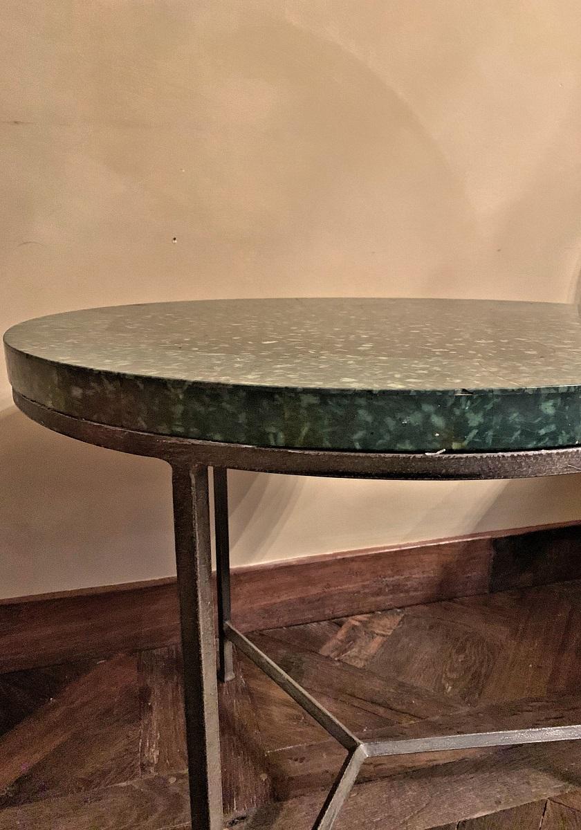 Contemporary Serpentine Intarsia Marble Round Sidetable