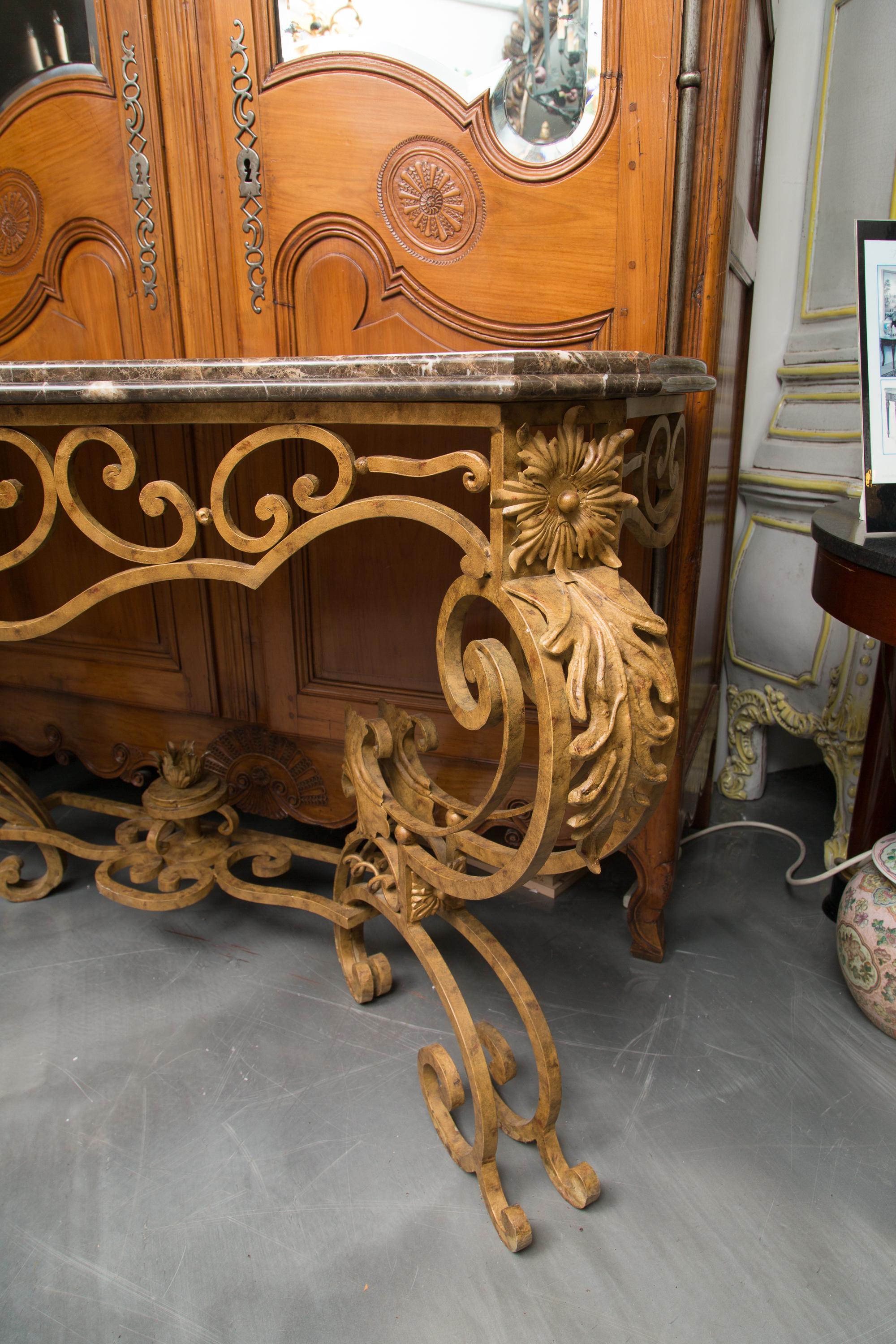 Serpentine Iron Console with Marble Top 3