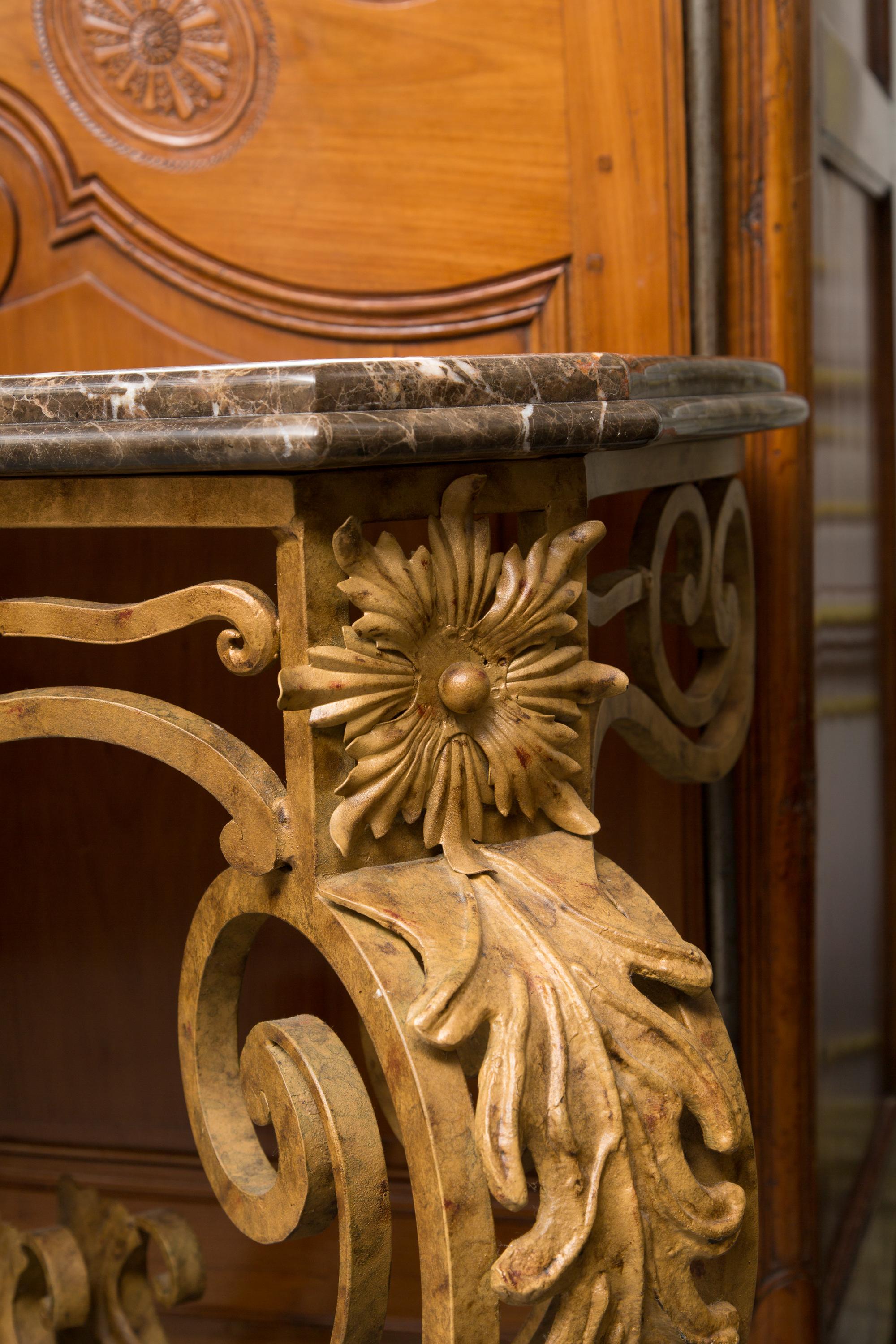 Serpentine Iron Console with Marble Top 4