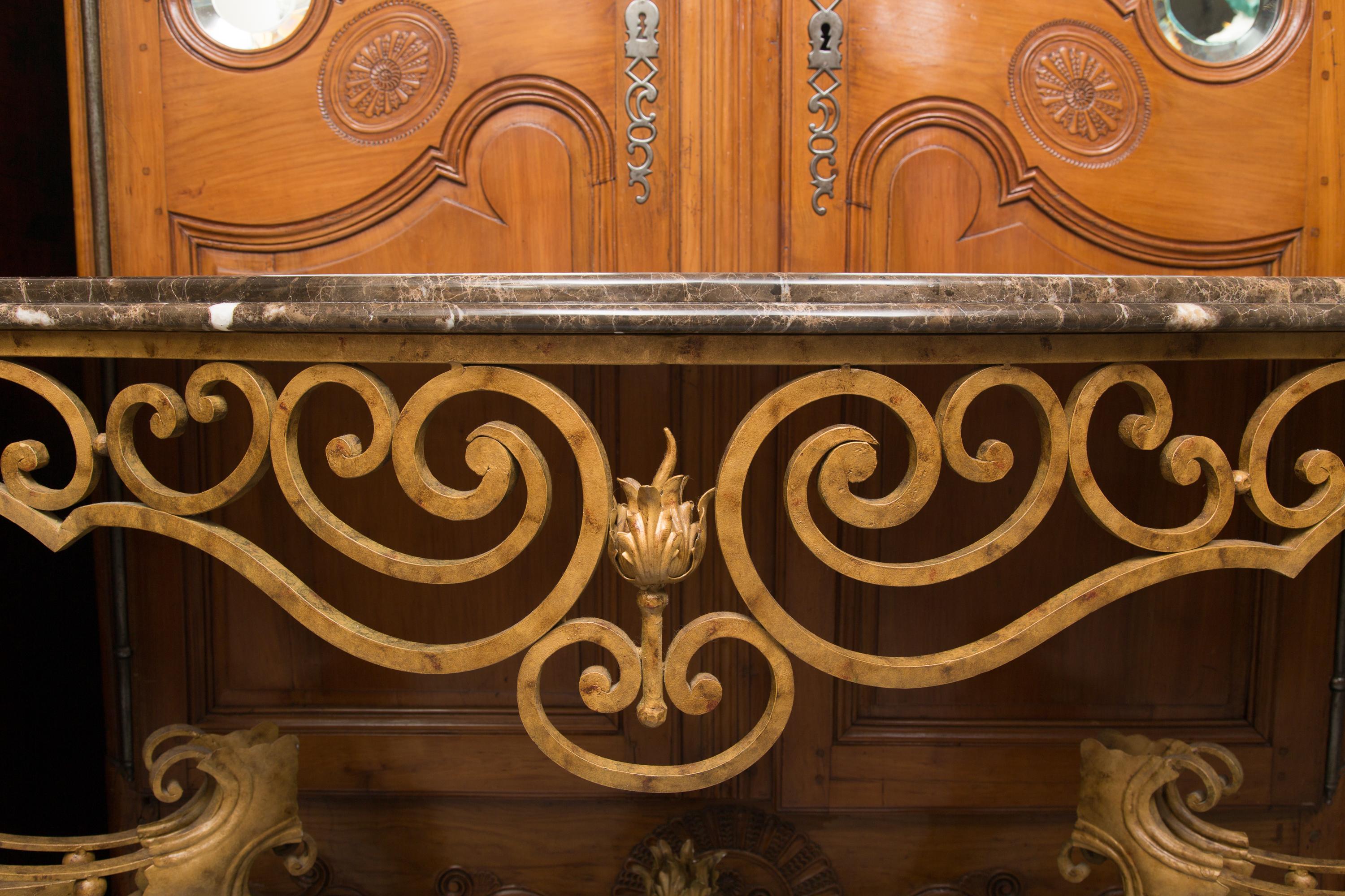 Serpentine Iron Console with Marble Top 6