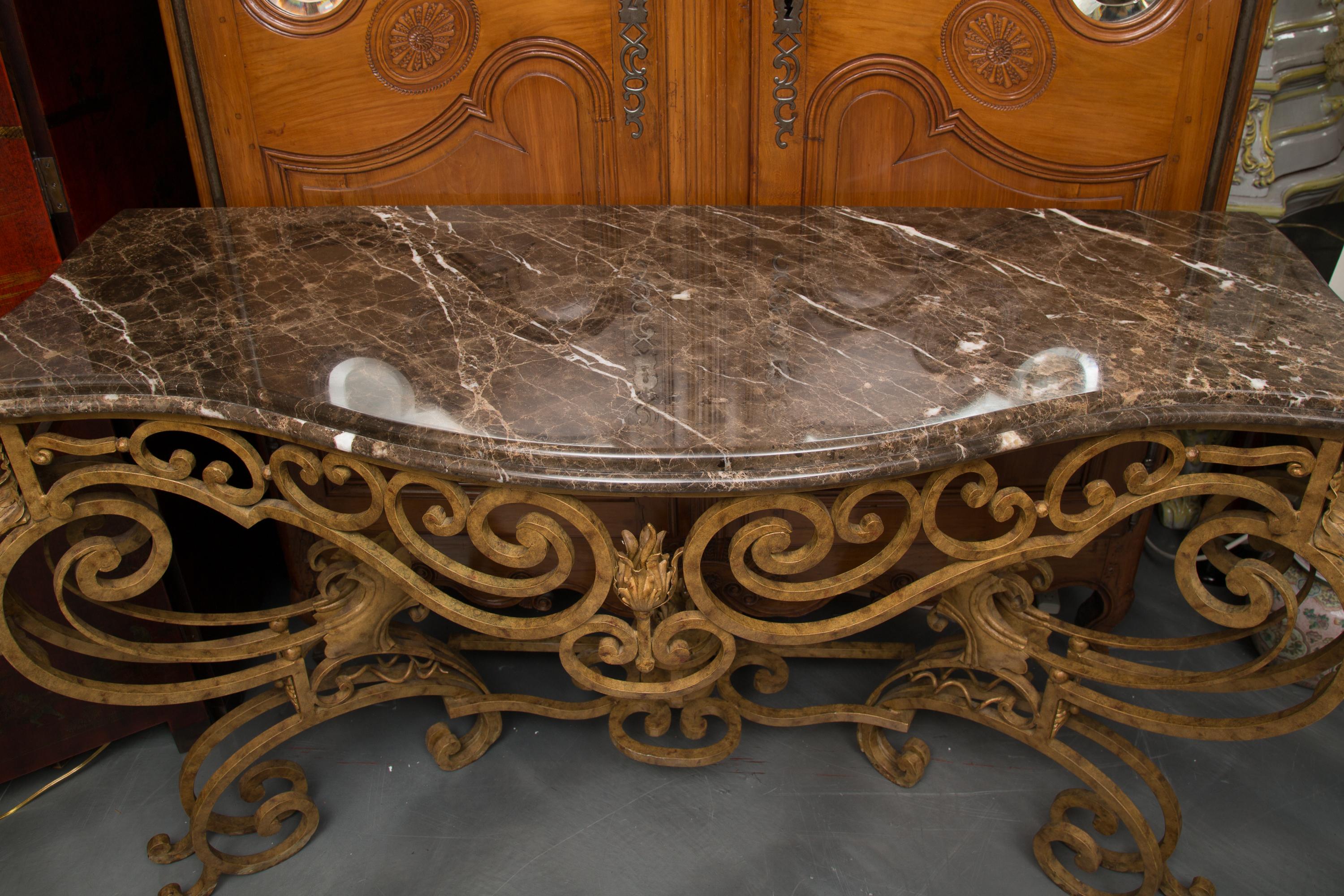 Serpentine Iron Console with Marble Top 7