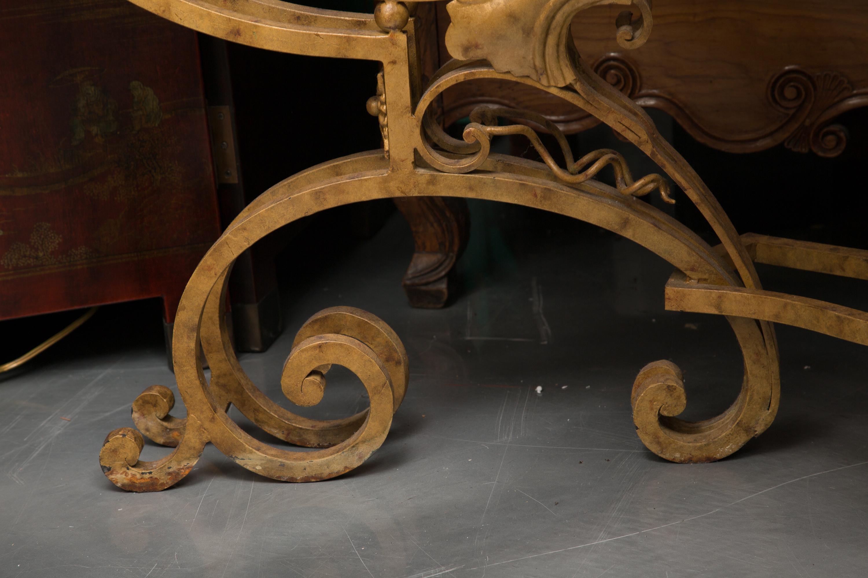 Hand-Painted Serpentine Iron Console with Marble Top