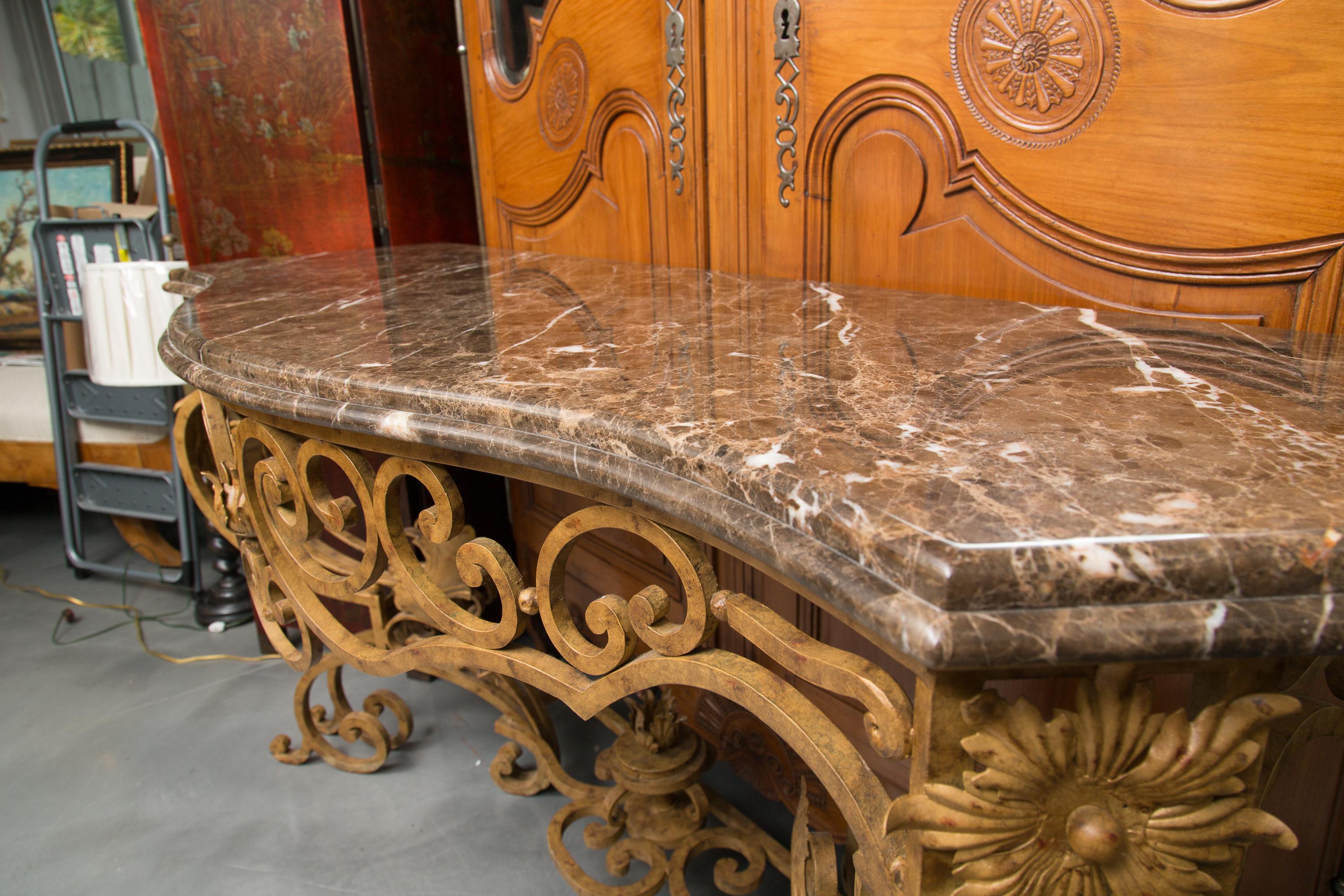 Late 20th Century Serpentine Iron Console with Marble Top