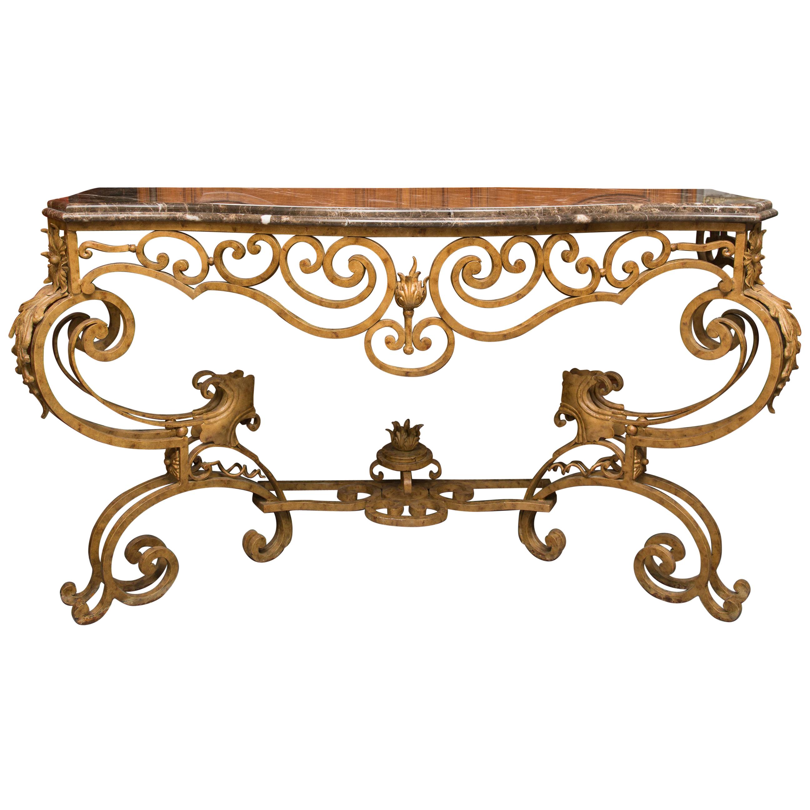 Serpentine Iron Console with Marble Top