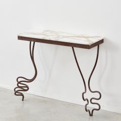 Serpentine Legged Iron Console Table, France, 1960s