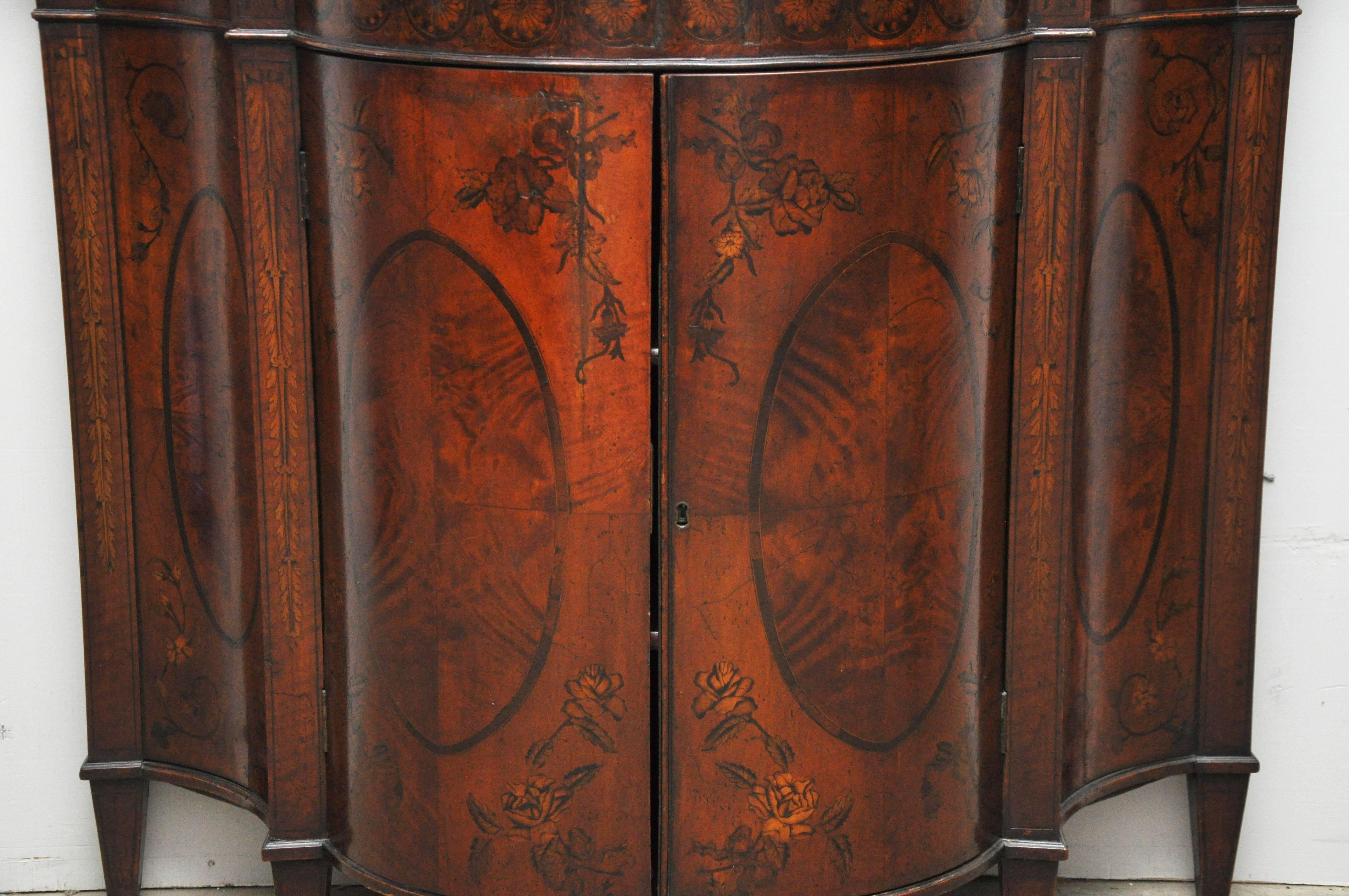 Regency Serpentine Mahogany Inlaid Curved Cabinet For Sale