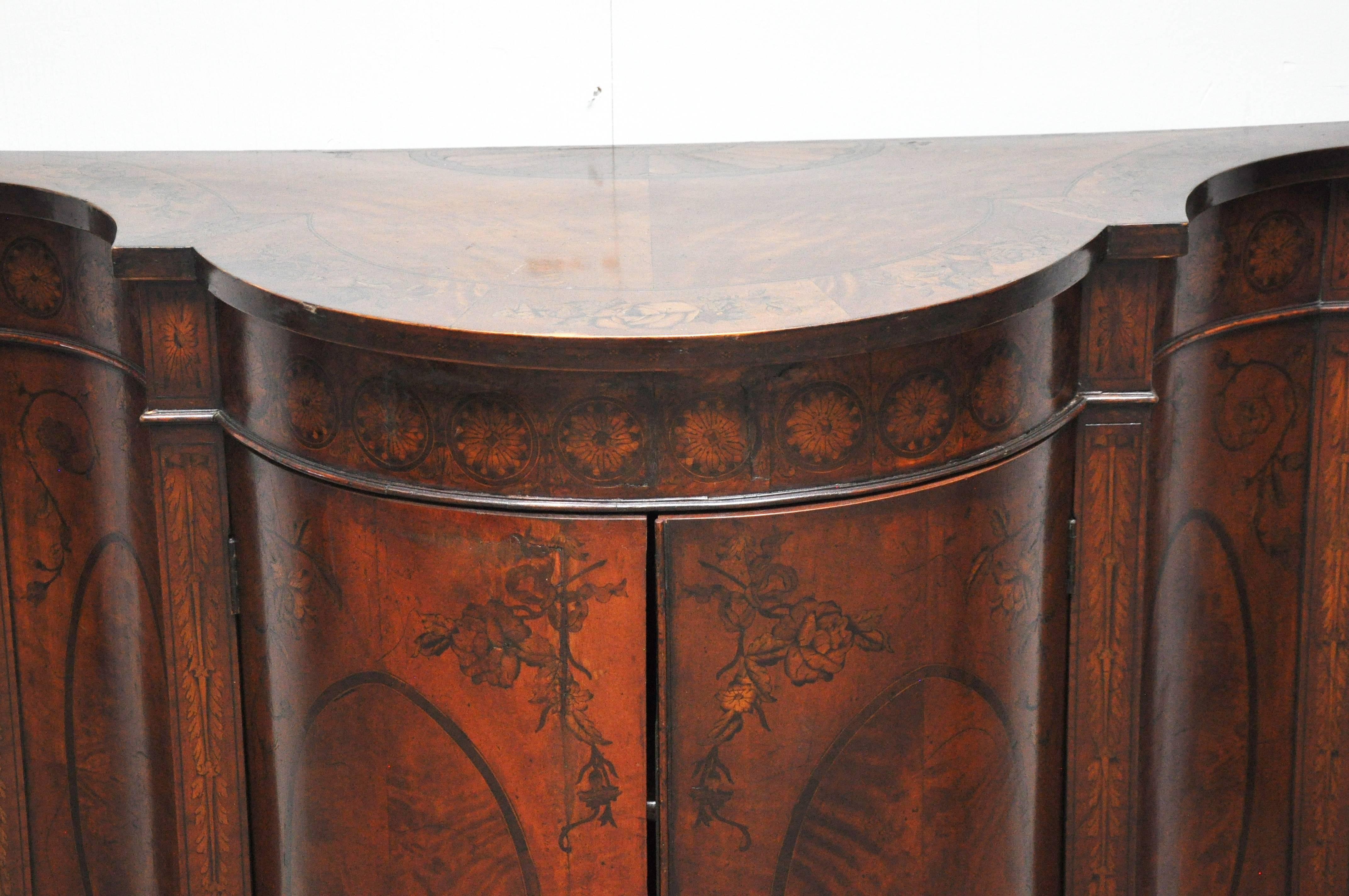 English Serpentine Mahogany Inlaid Curved Cabinet For Sale
