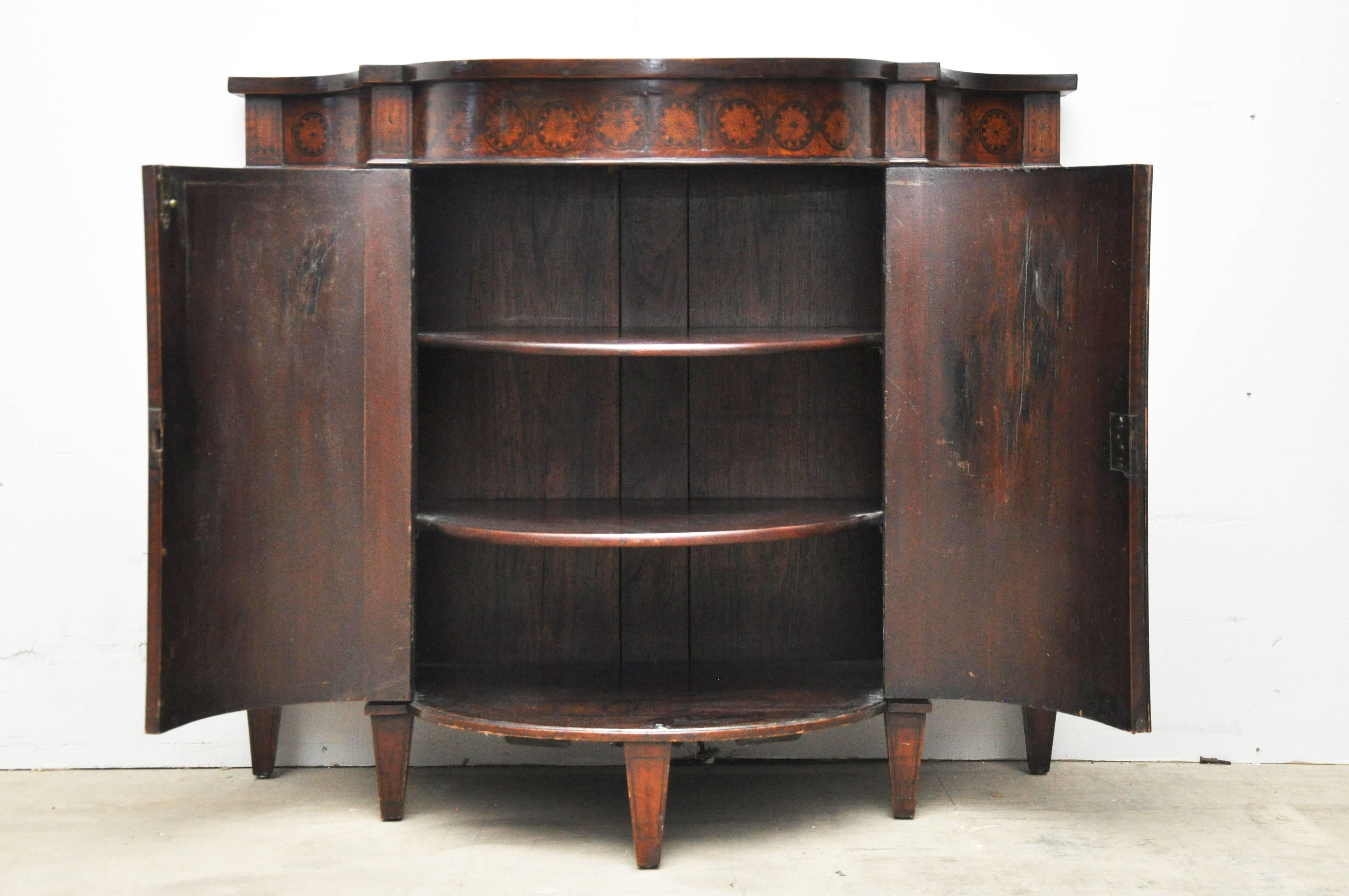 Serpentine Mahogany Inlaid Curved Cabinet For Sale 1
