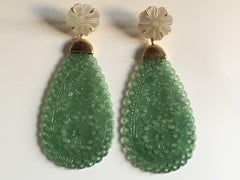 Lange Serpentin-Perlmutt-Tropfen-Ohrringe aus 18 Karat Gold