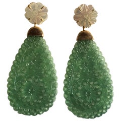 Longues boucles d'oreilles en goutte en or 18 carats et nacre serpentine