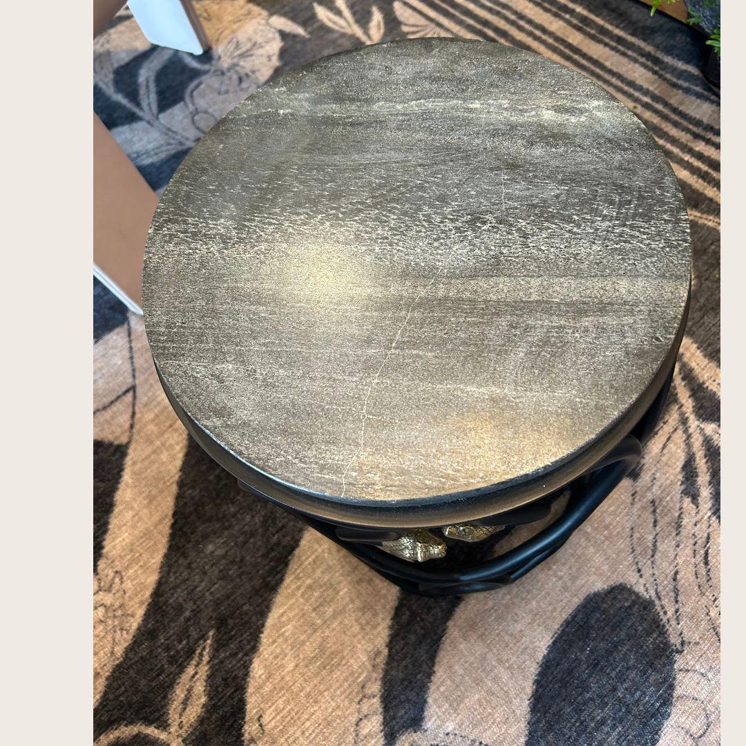 Serpentine Paul Marra Stone Side Table - Hand-Forged Iron & Brass Snake Detail Excellent état - En vente à West Hollywood, CA