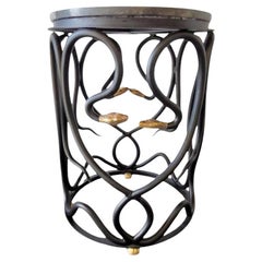 Serpentine Paul Marra Stone Side Table - Hand-Forged Iron & Brass Snake Detail