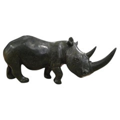 Serpentine Rhinoceros Sculpture by Lamelik, Zimbabwe, 1960s