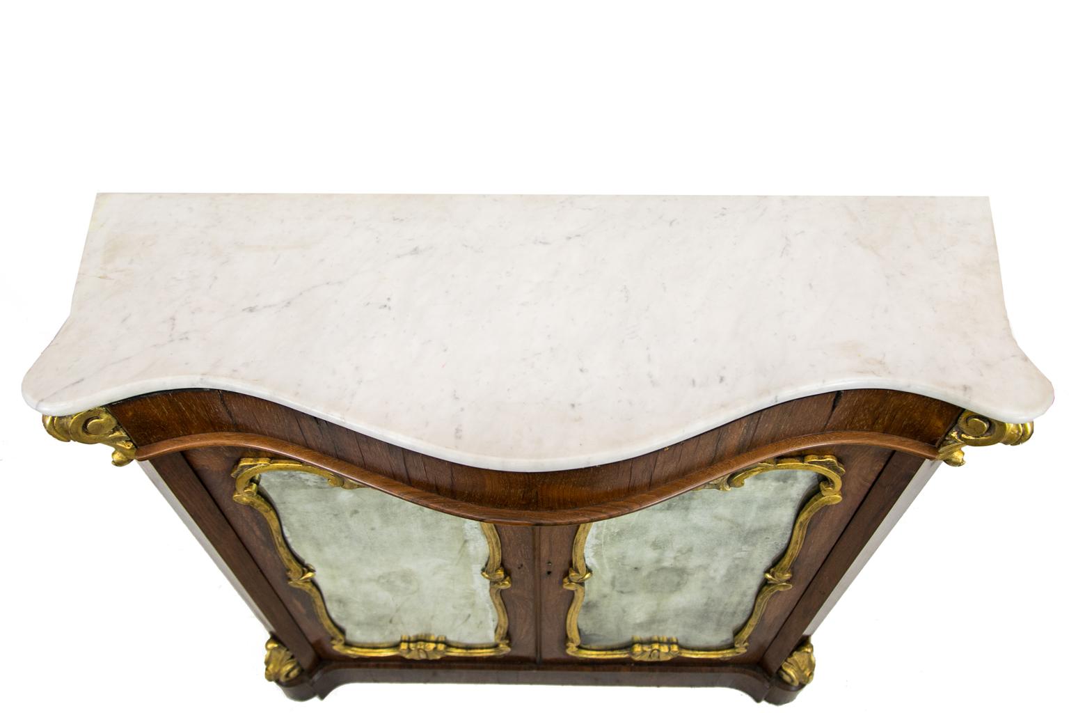 English Serpentine Rosewood Marble Top Console For Sale