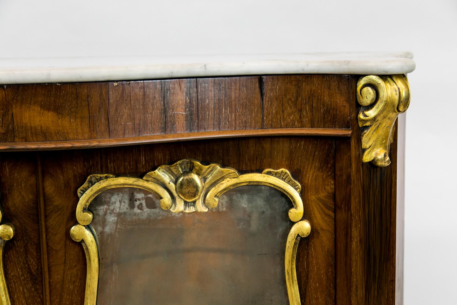 Gilt Serpentine Rosewood Marble Top Console For Sale