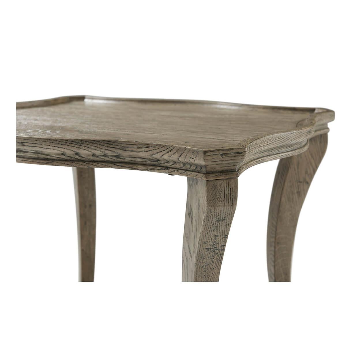 Wood Serpentine Rustic Greyed Oak Side Table For Sale