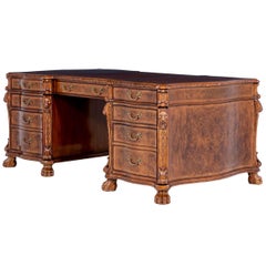 Serpentine Shaped Burr Walnut Partners Desk
