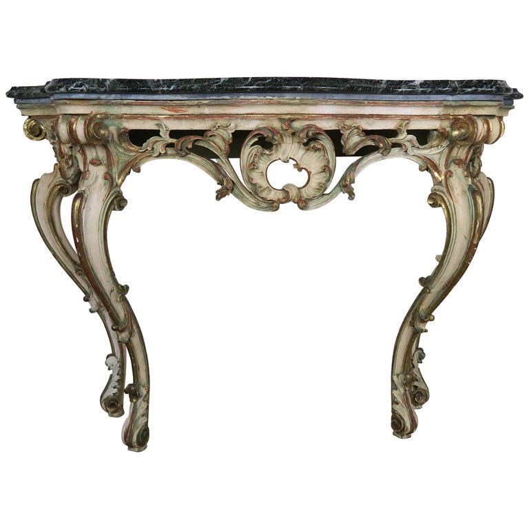 Serpentine Shaped Painted and Parcel-Gilt Console with Marble Top ...