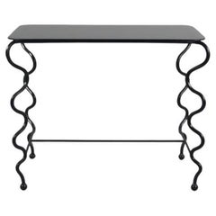 Table d'appoint 'Serpentine' avec plateau en verre noir