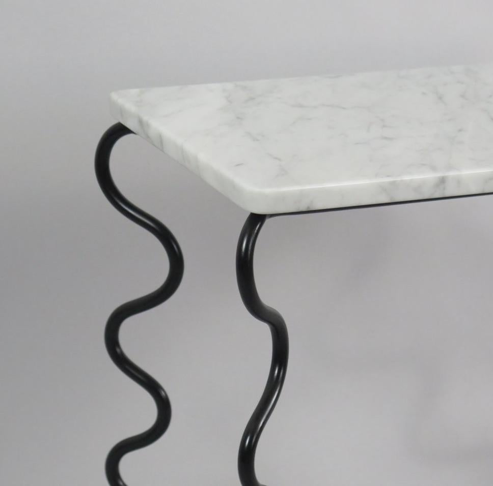 American 'Serpentine' Side Table with Carrara Marble Top For Sale