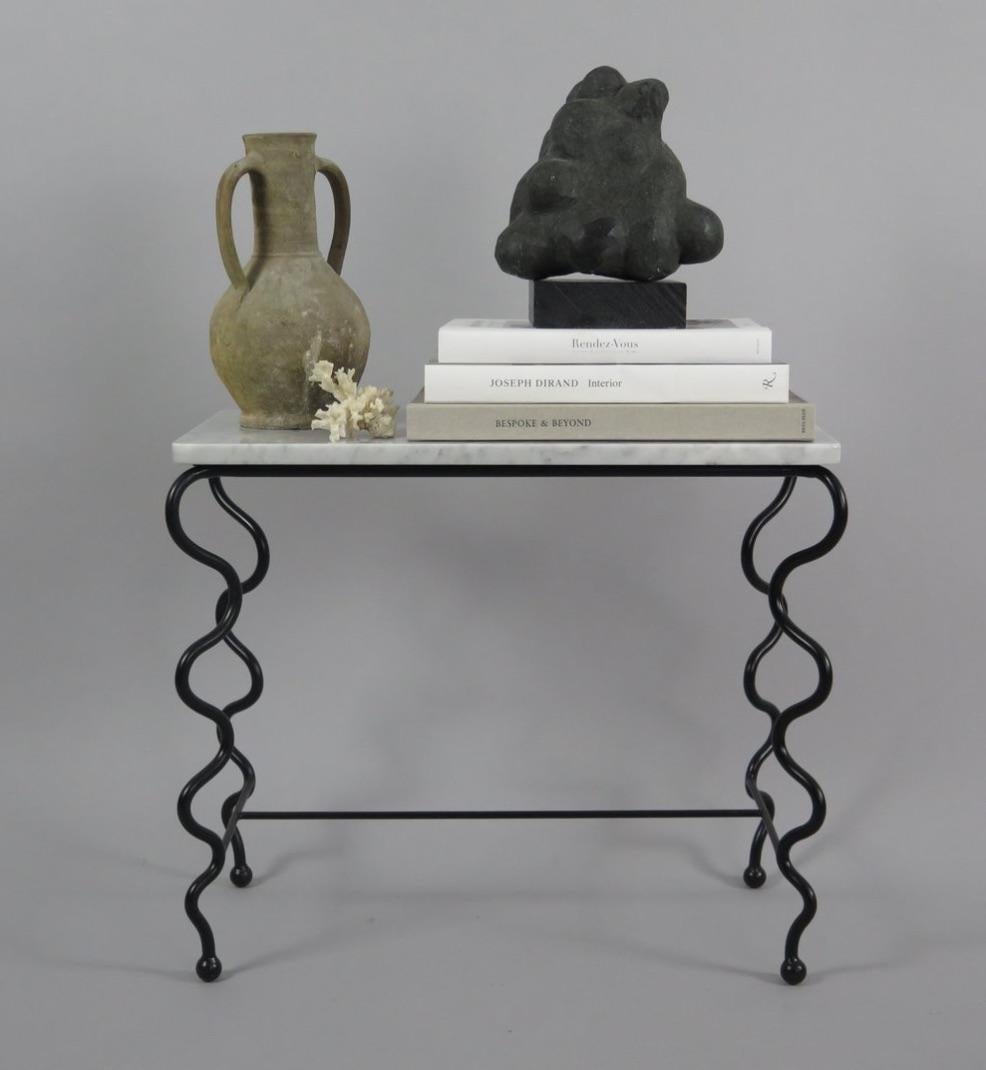 Welded 'Serpentine' Side Table with Carrara Marble Top For Sale