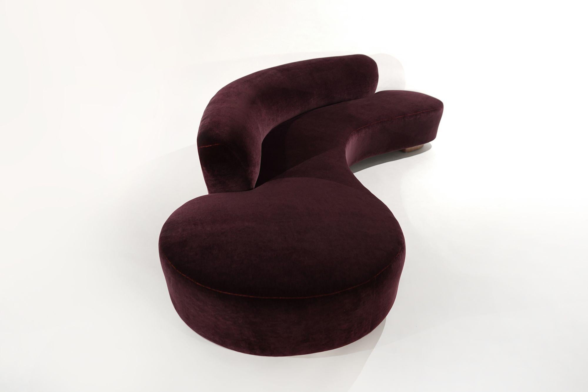 Mid-Century Modern Serpentine Sofa by Vladimir Kagan in Burgundy Mohair, Model 150BS