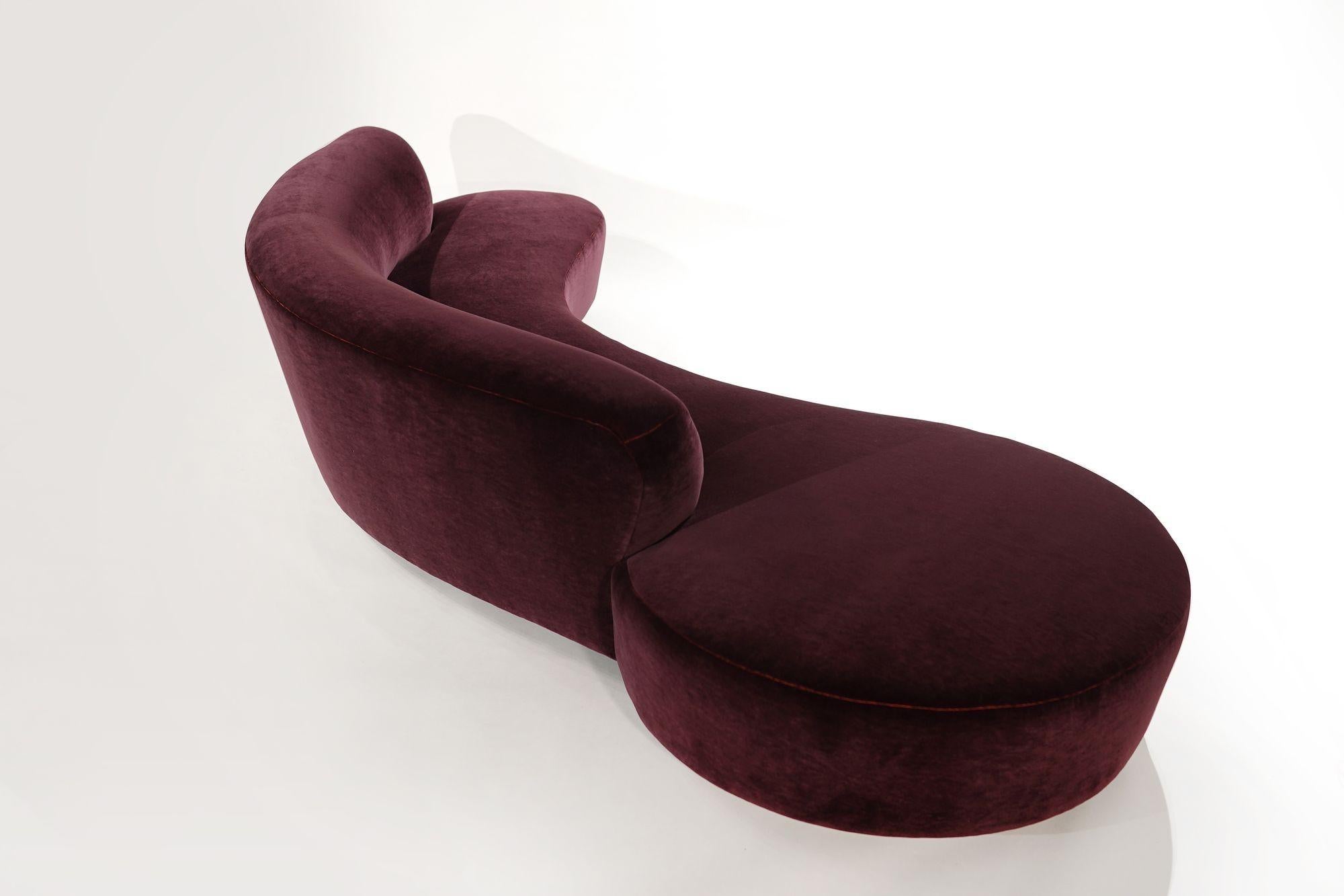 American Serpentine Sofa by Vladimir Kagan in Burgundy Mohair, Model 150BS