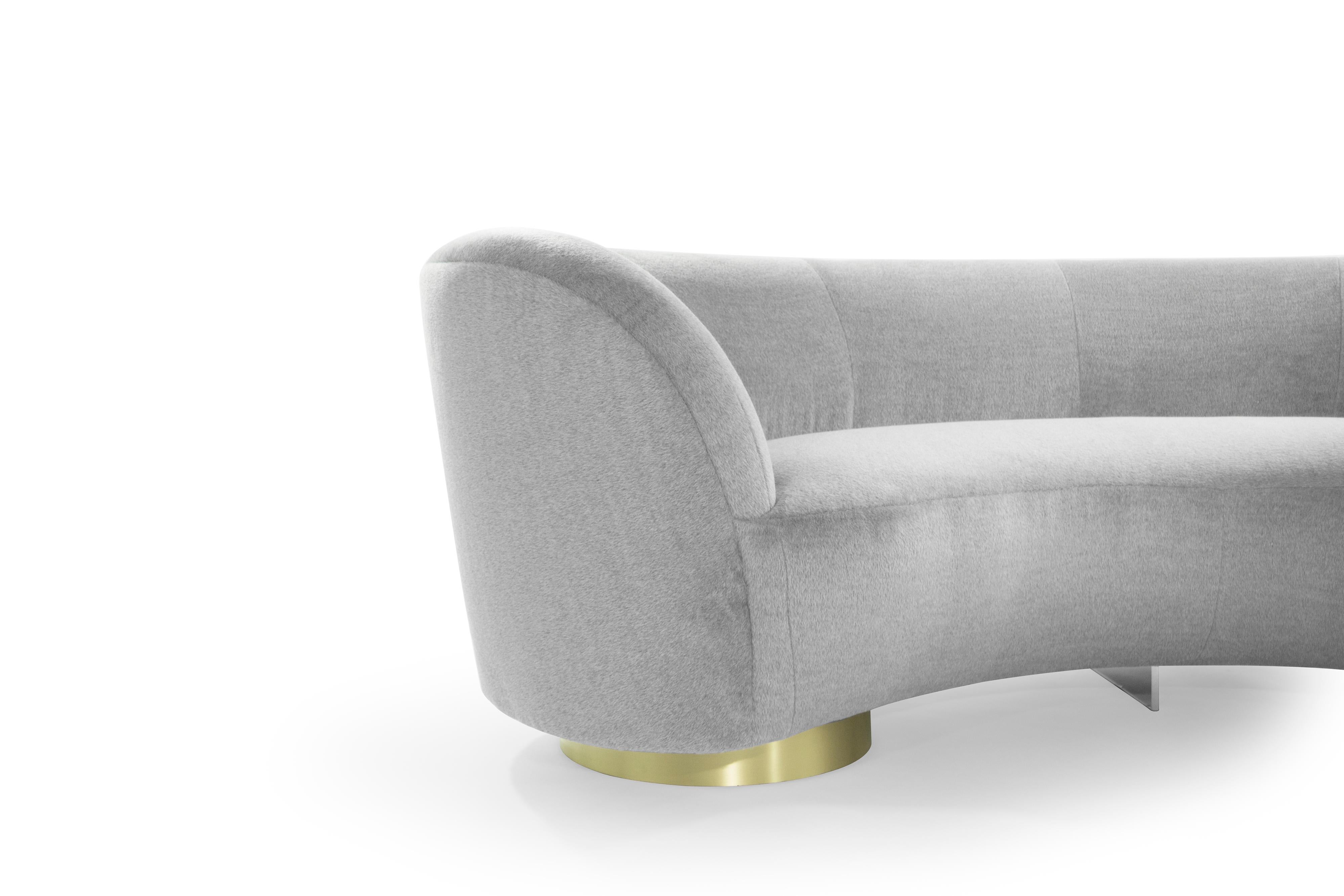 Brass Serpentine Sofa by Vladimir Kagan in Grey Royal Alpaca