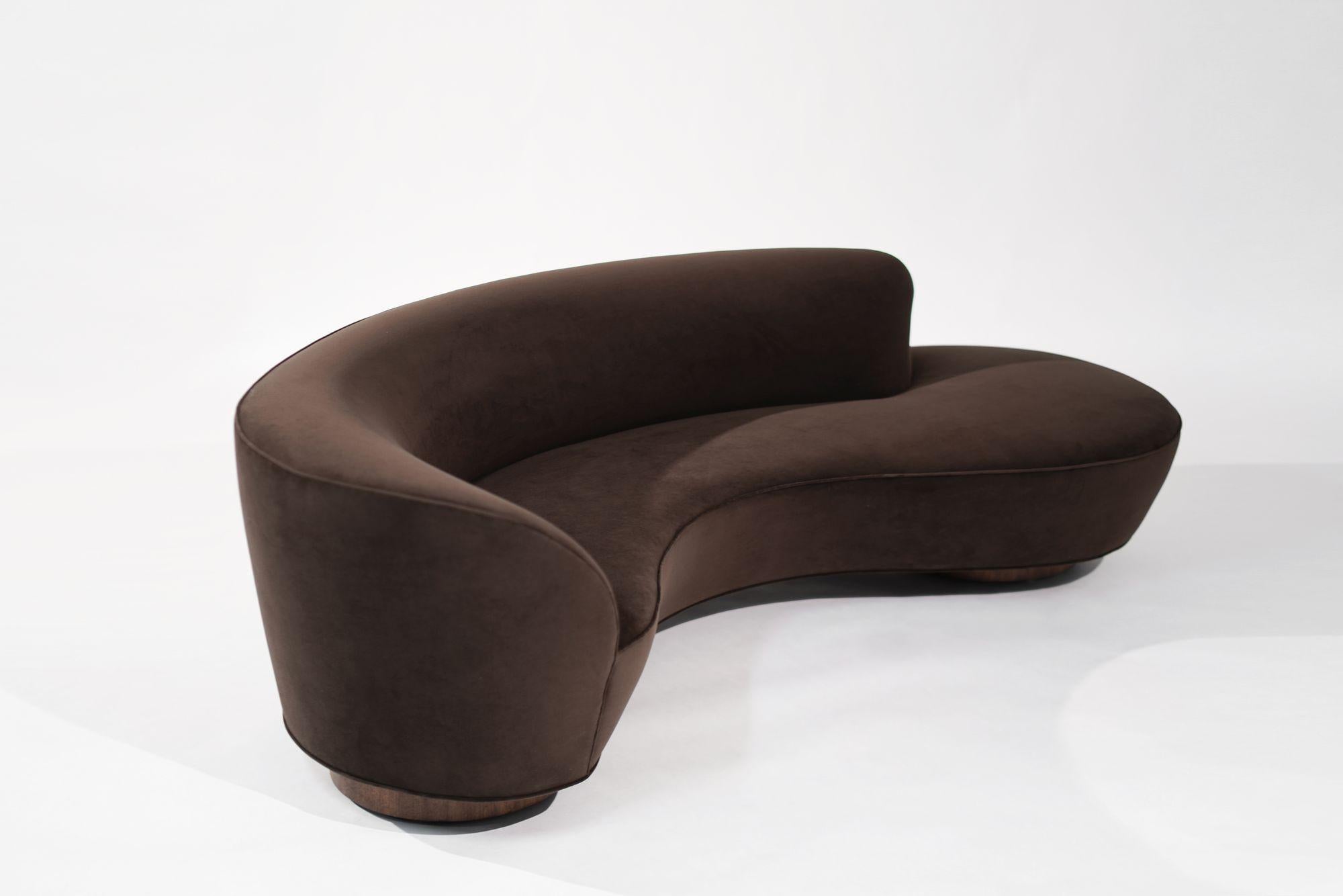 Mid-Century Modern Serpentine Sofa in Chocolate Velvet by Vladimir Kagan, C. 1970s