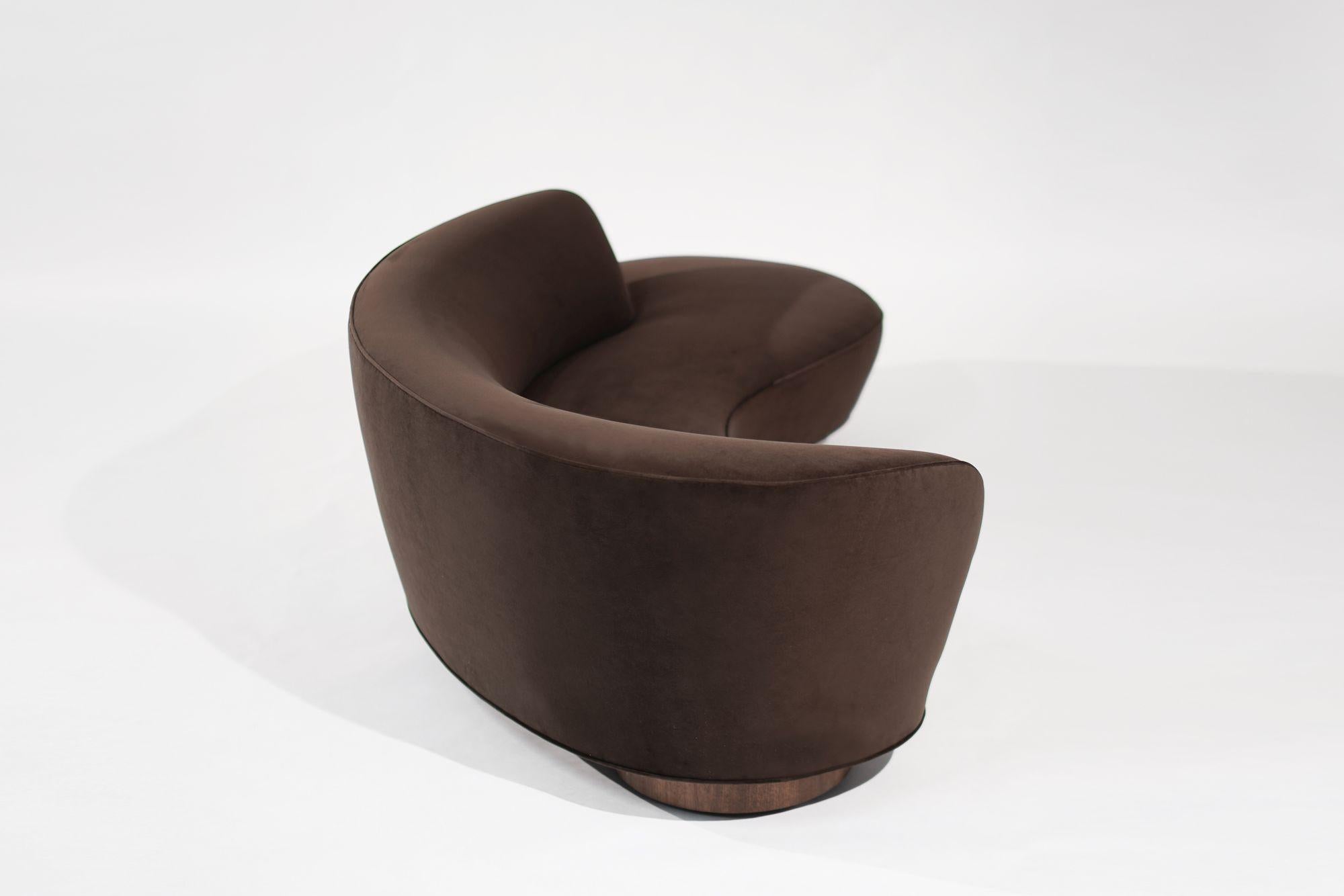 American Serpentine Sofa in Chocolate Velvet by Vladimir Kagan, C. 1970s For Sale