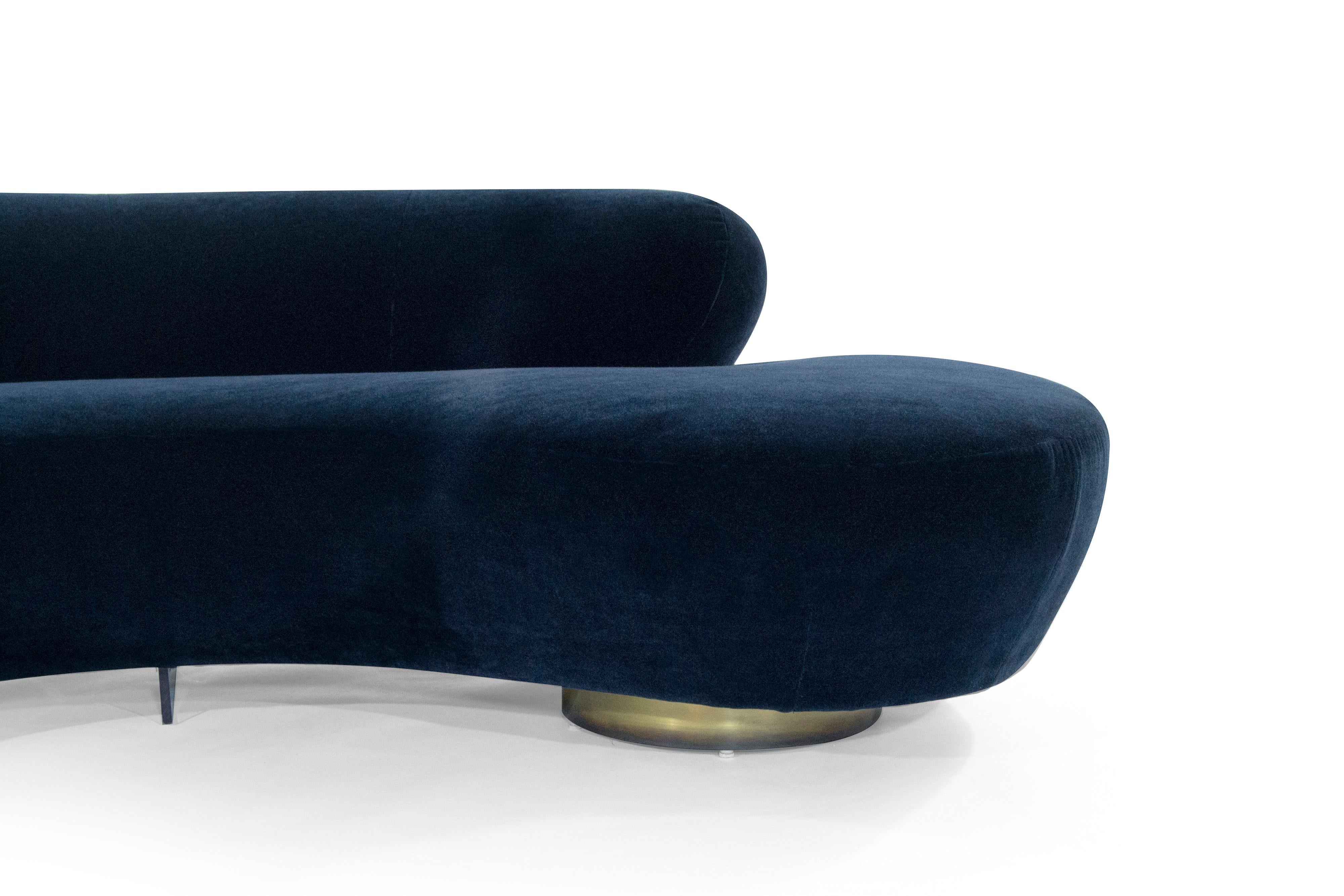 Mid-Century Modern Serpentine Sofa in Deep Blue Mohair by Vladimir Kagan