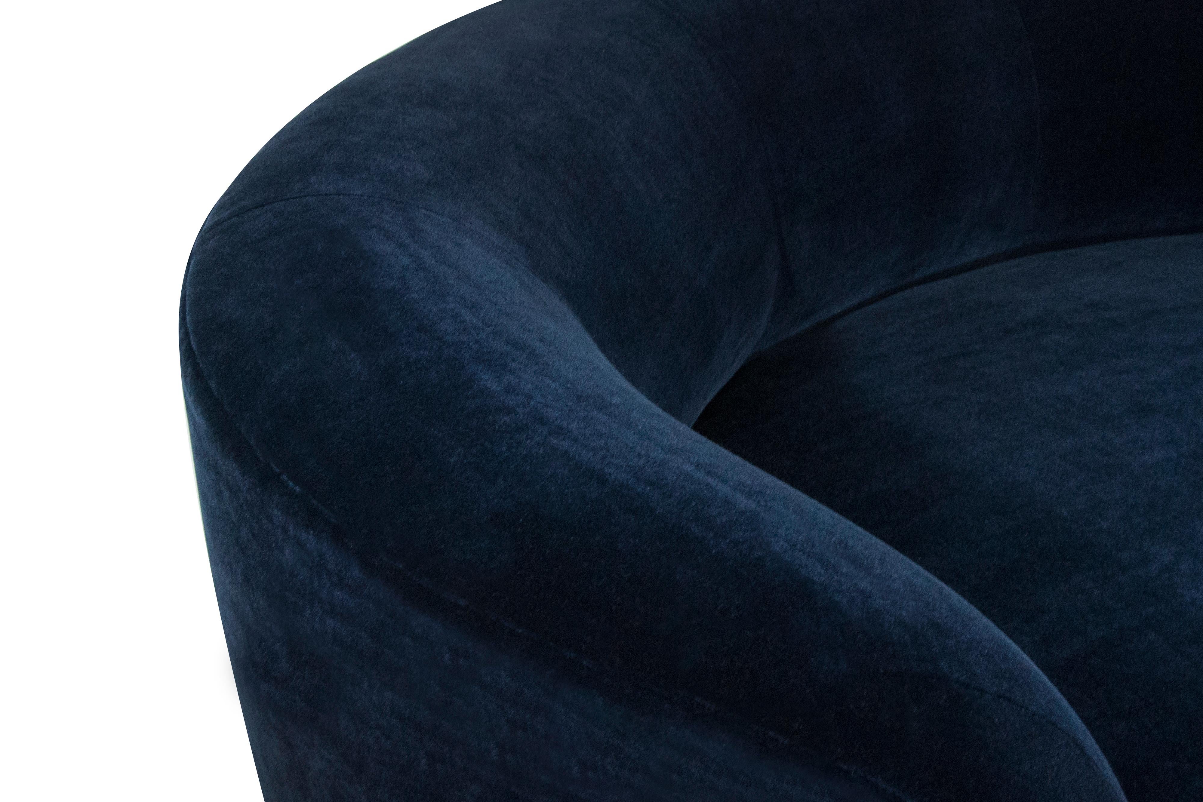 Brass Serpentine Sofa in Deep Blue Mohair by Vladimir Kagan