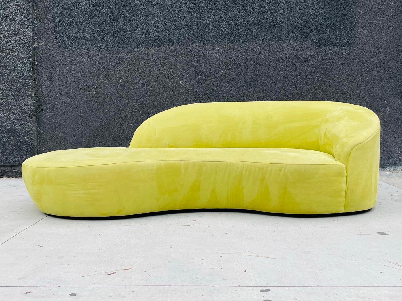 Introducing the Serpentine Sofa in the Style of Vladimir Kagan, a stunning addition to any modern living space. This beautiful yellow couch is a true statement piece, designed with timeless elegance and contemporary flair, the Serpentine Sofa is