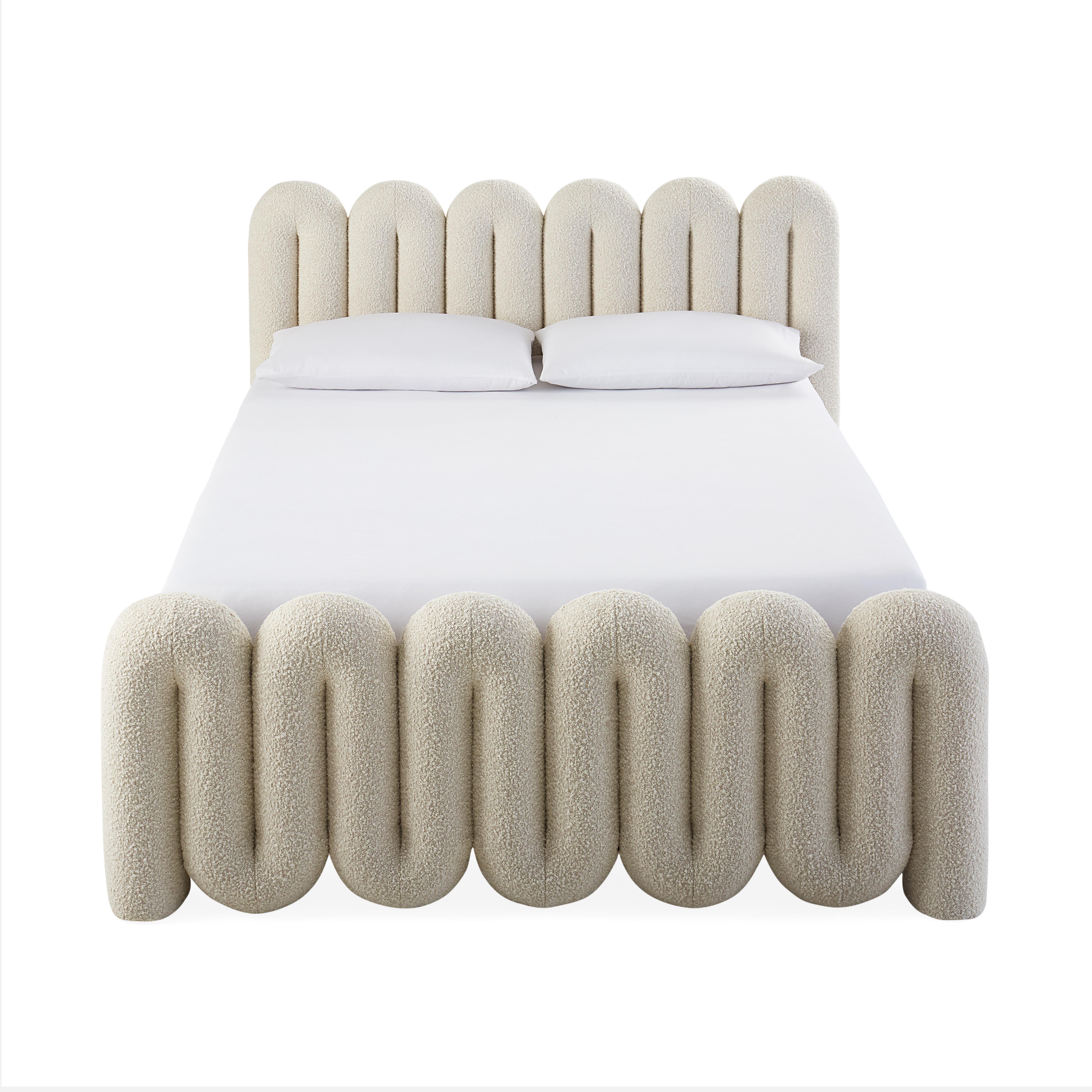 Modern Serpentine Upholstered Queen Bed For Sale