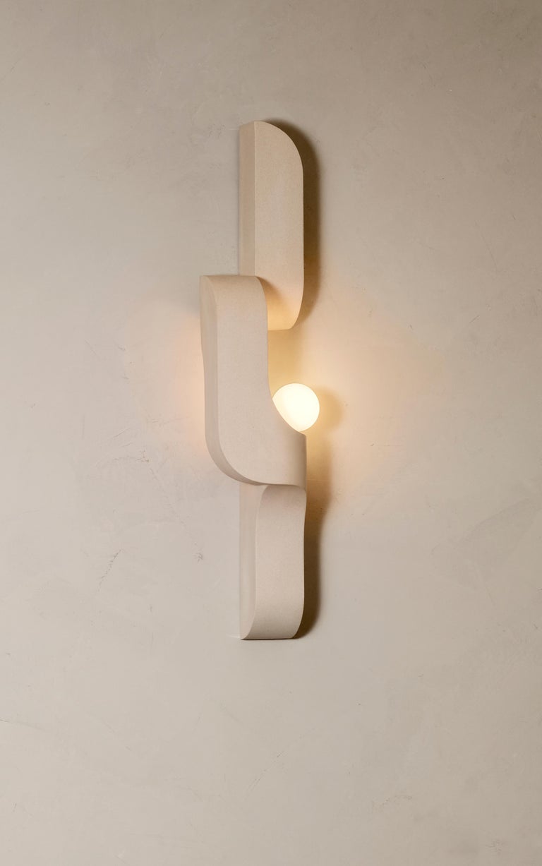 American Serpentine Vertical Ceramic Wall Sconce by Farrah Sit - Single or Mirrored Pair For Sale