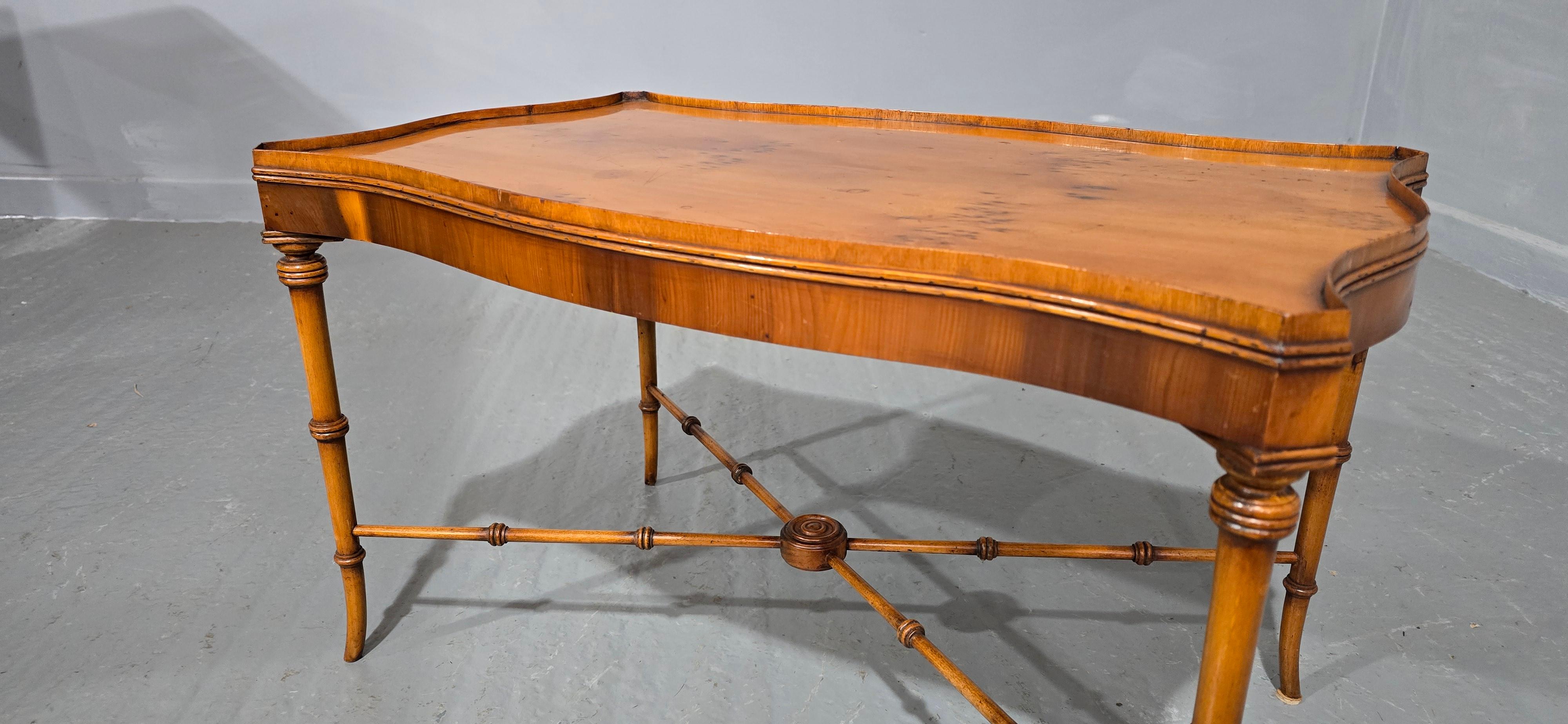English Serpentine Yew Wood Coffee Table For Sale