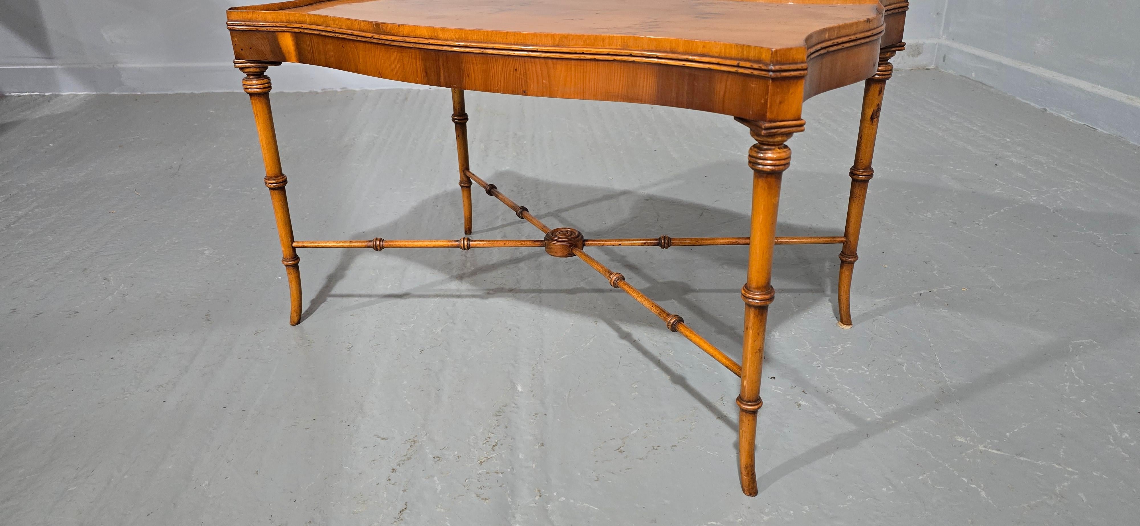 Veneer Serpentine Yew Wood Coffee Table For Sale