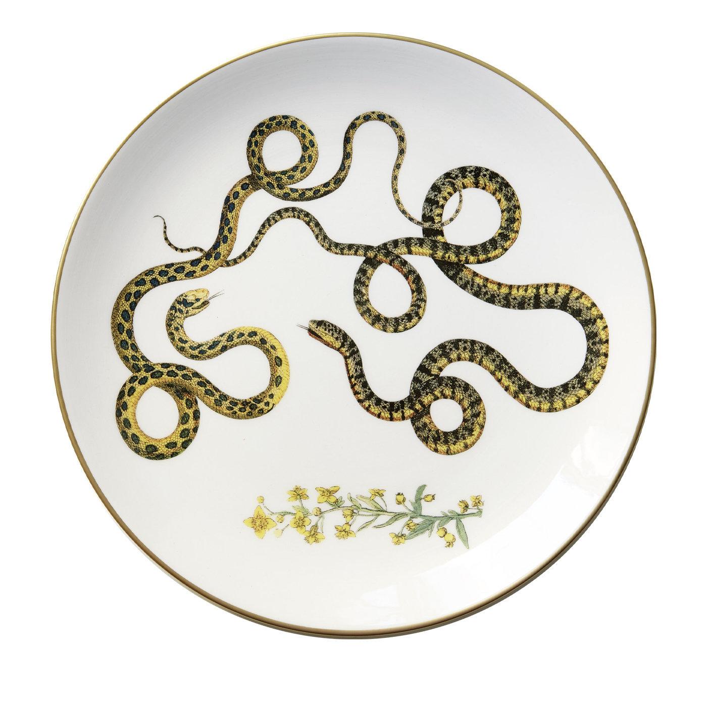 Serpi Dinner Plates N°2 Set of 3 with Red, Green and Grey Snakes In New Condition For Sale In Milan, IT