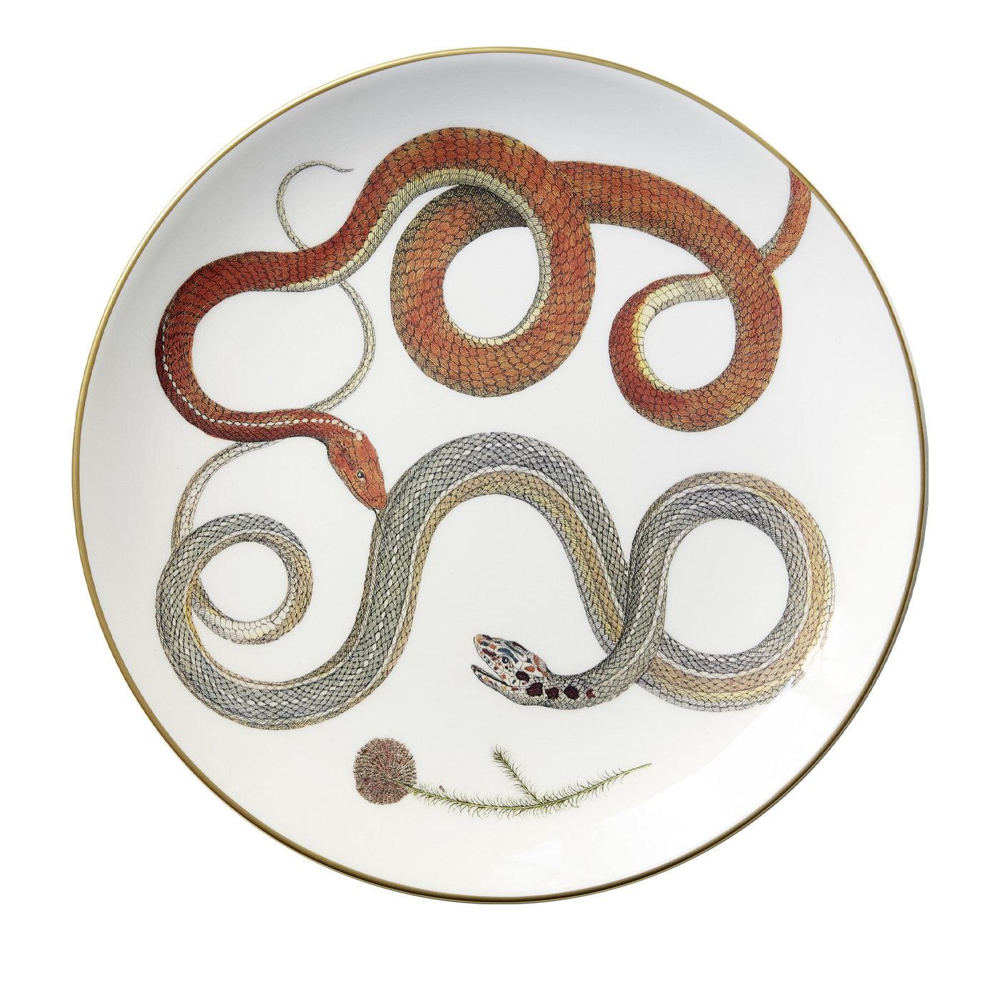 Contemporary Serpi Dinner Plates N°2 Set of 3 with Red, Green and Grey Snakes For Sale