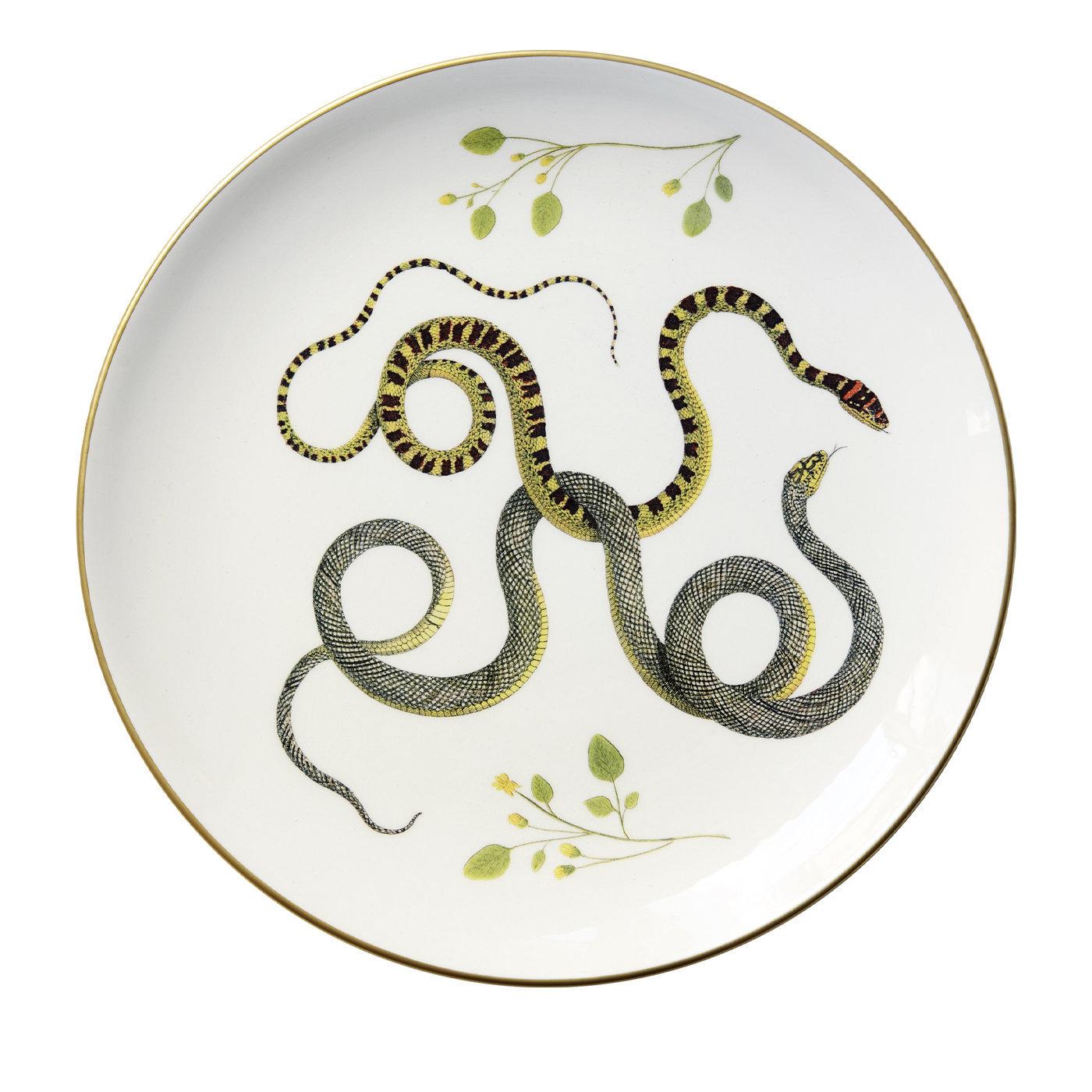 Ceramic Serpi Dinner Plates N°2 Set of 3 with Red, Green and Grey Snakes For Sale