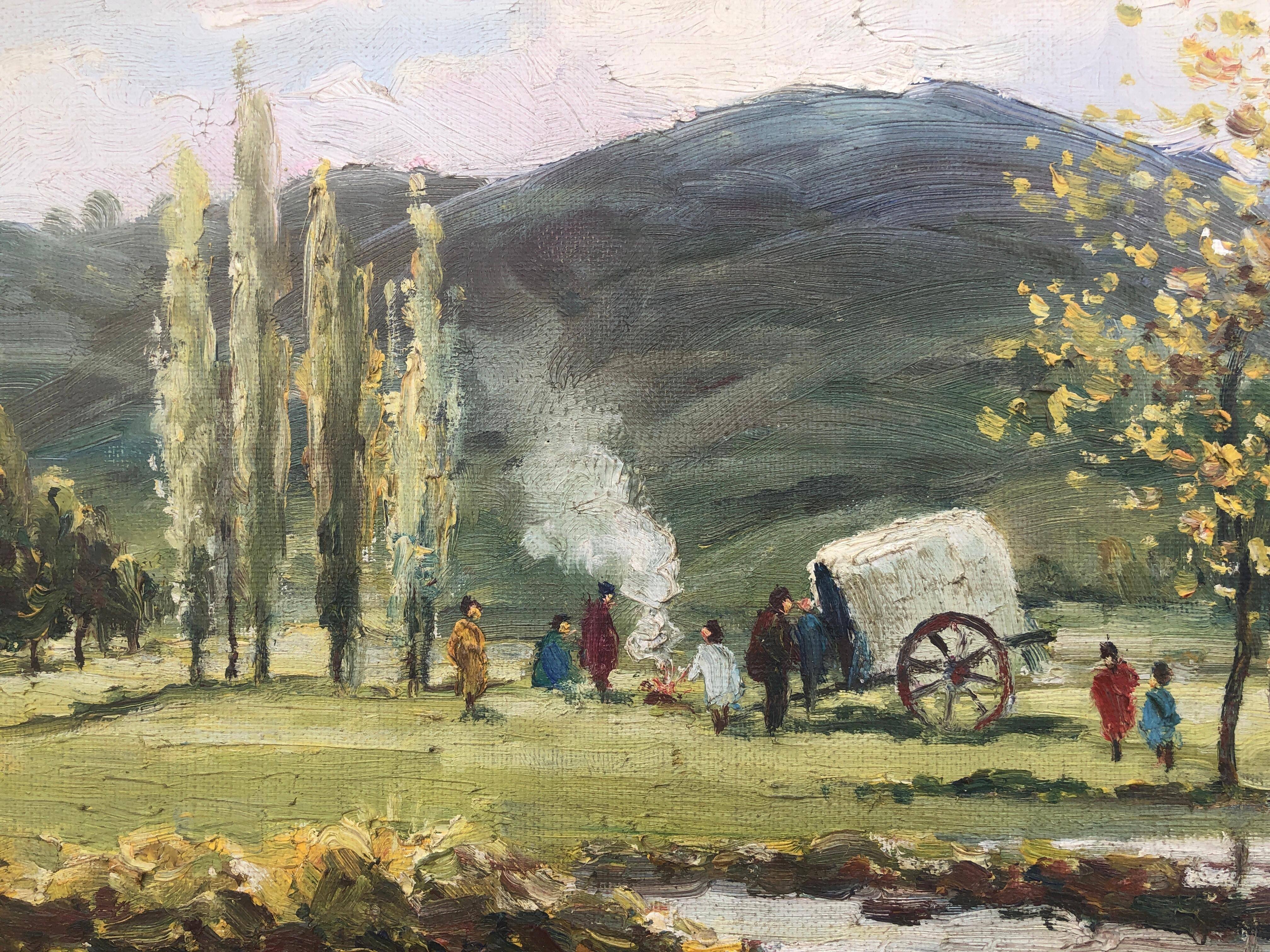 Serrat Calvo - Gypsies in the river - Oil on canvas
Oil measures 25x33 cm.
Frame measures 45x52 cm.